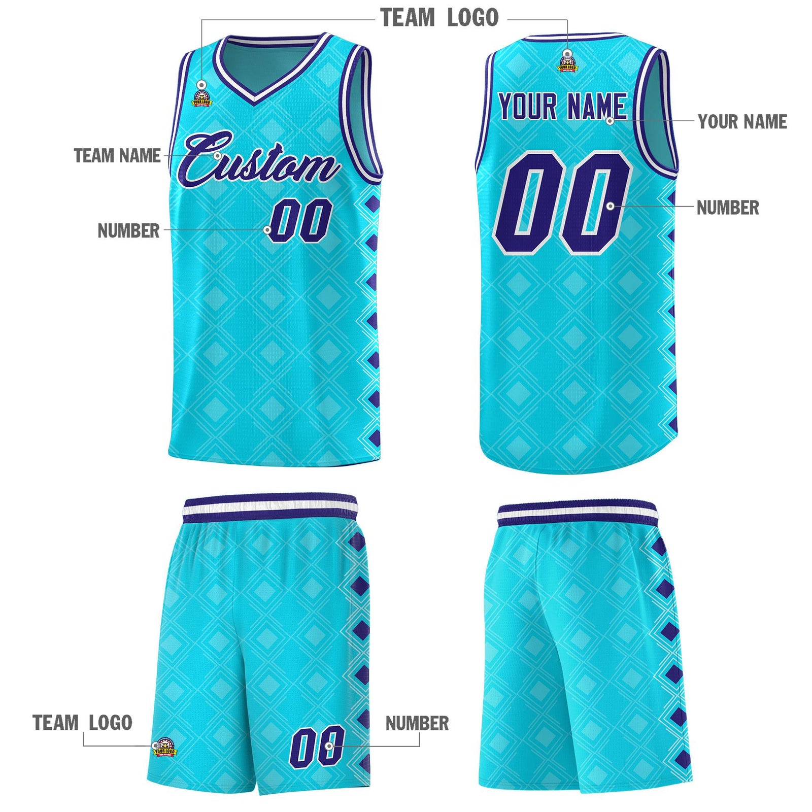 Custom Sky Blue Side Blocks Sports Uniform Basketball Jersey