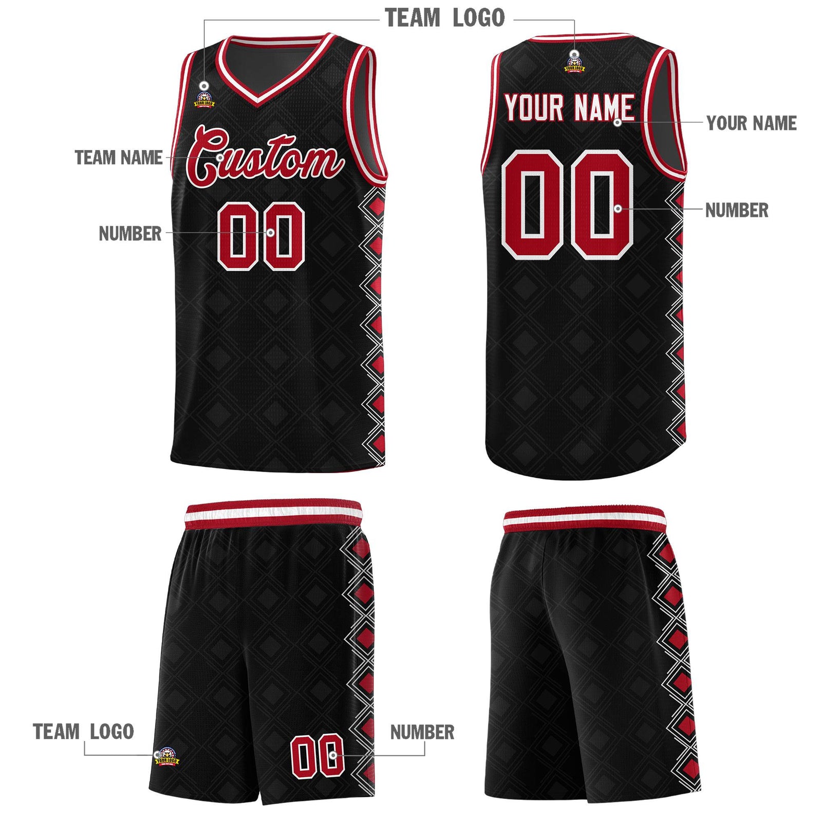 Custom Black Side Blocks Sports Uniform Basketball Jersey