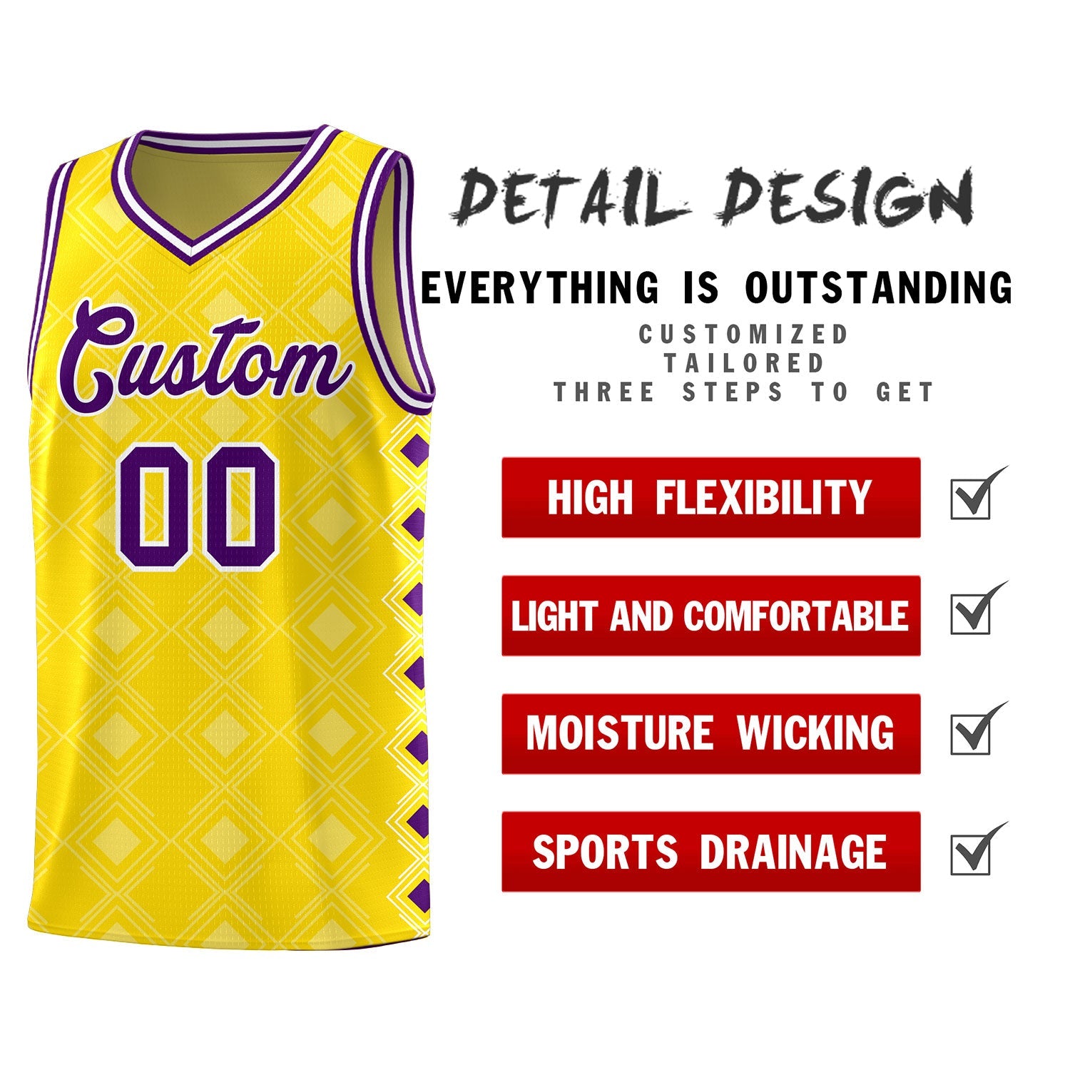 Custom Gold Side Blocks Sports Uniform Basketball Jersey
