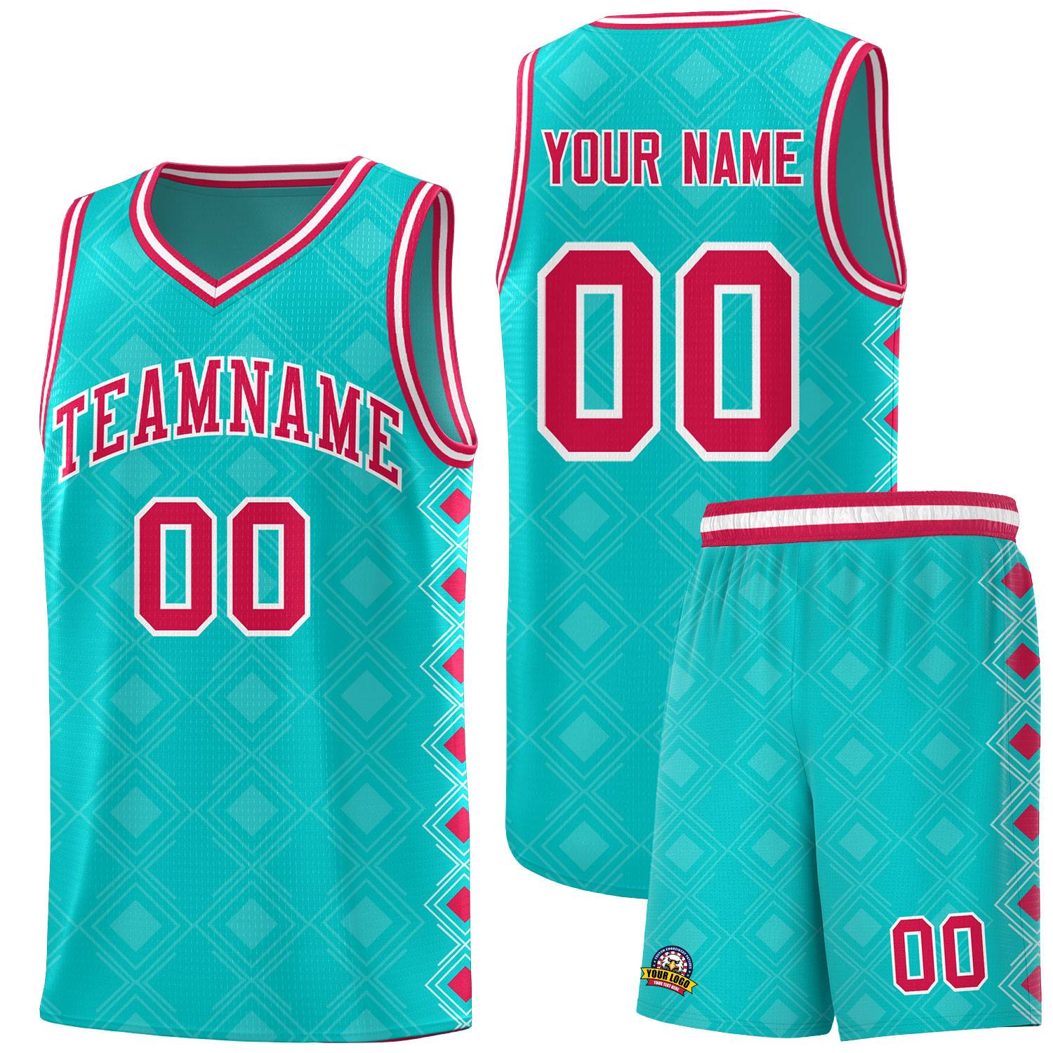 Custom Aqua Side Blocks Sports Uniform Basketball Jersey