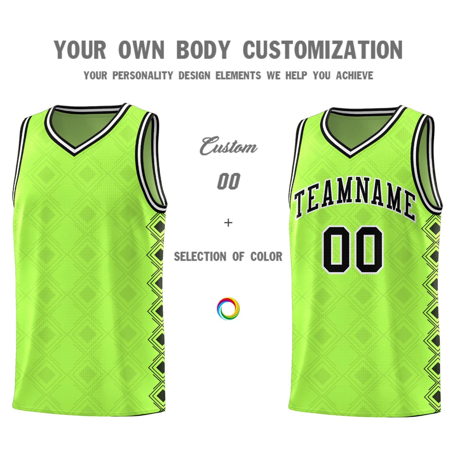 Custom Neon Green Side Blocks Sports Uniform Basketball Jersey