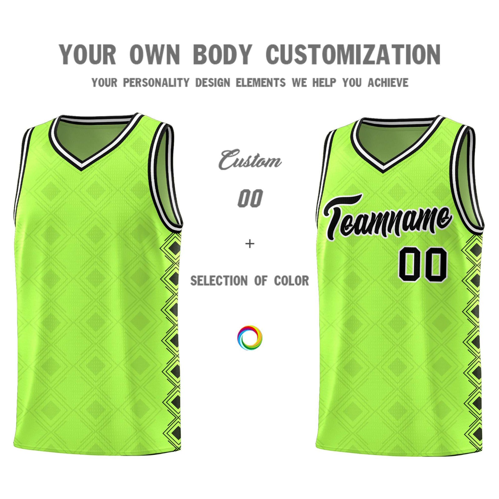 Custom Neon Green Side Blocks Sports Uniform Basketball Jersey