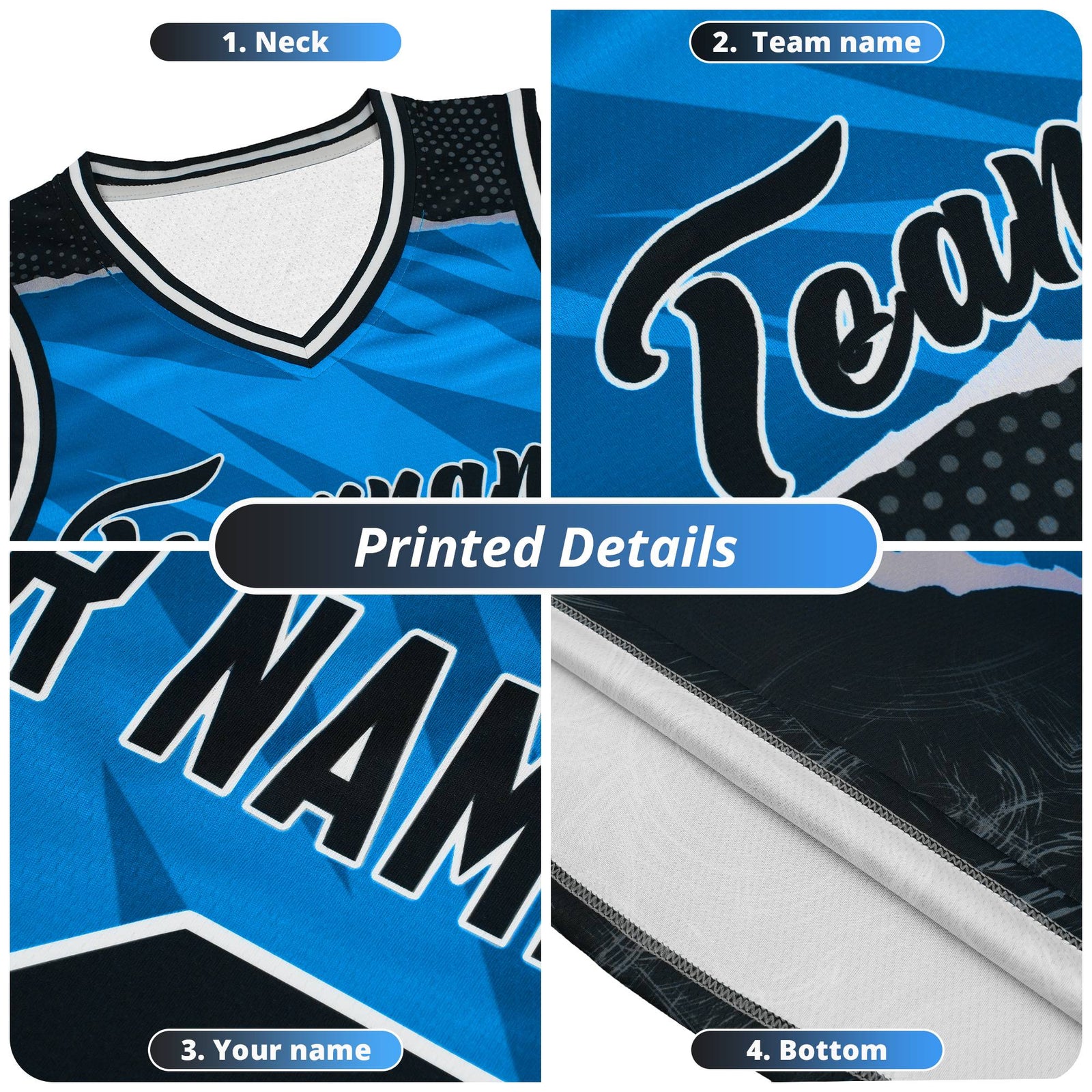 Custom Light Blue Side Pattern Sports Uniform Basketball Jersey