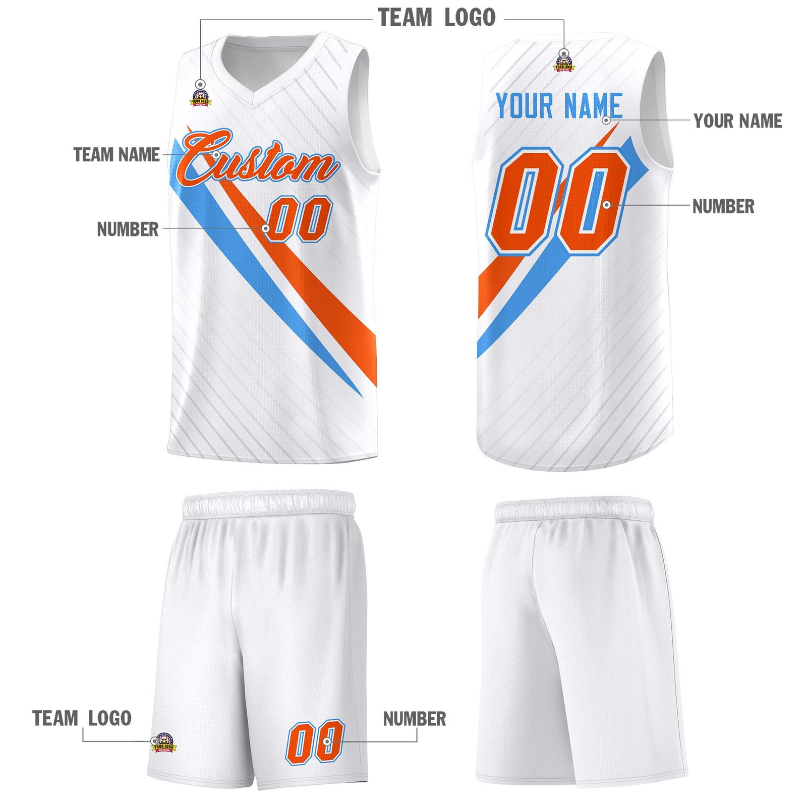 Custom White Diagonal Pinstripe Pattern Color Block Sports Uniform Basketball Jersey