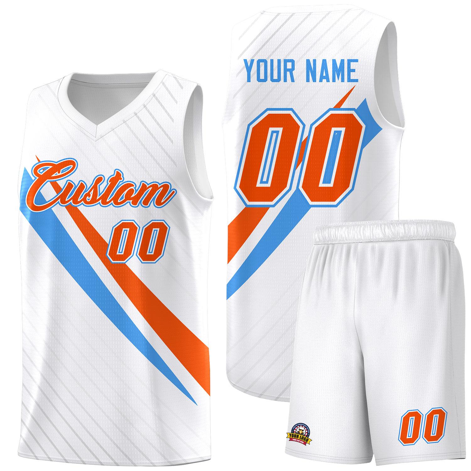 Custom White Diagonal Pinstripe Pattern Color Block Sports Uniform Basketball Jersey
