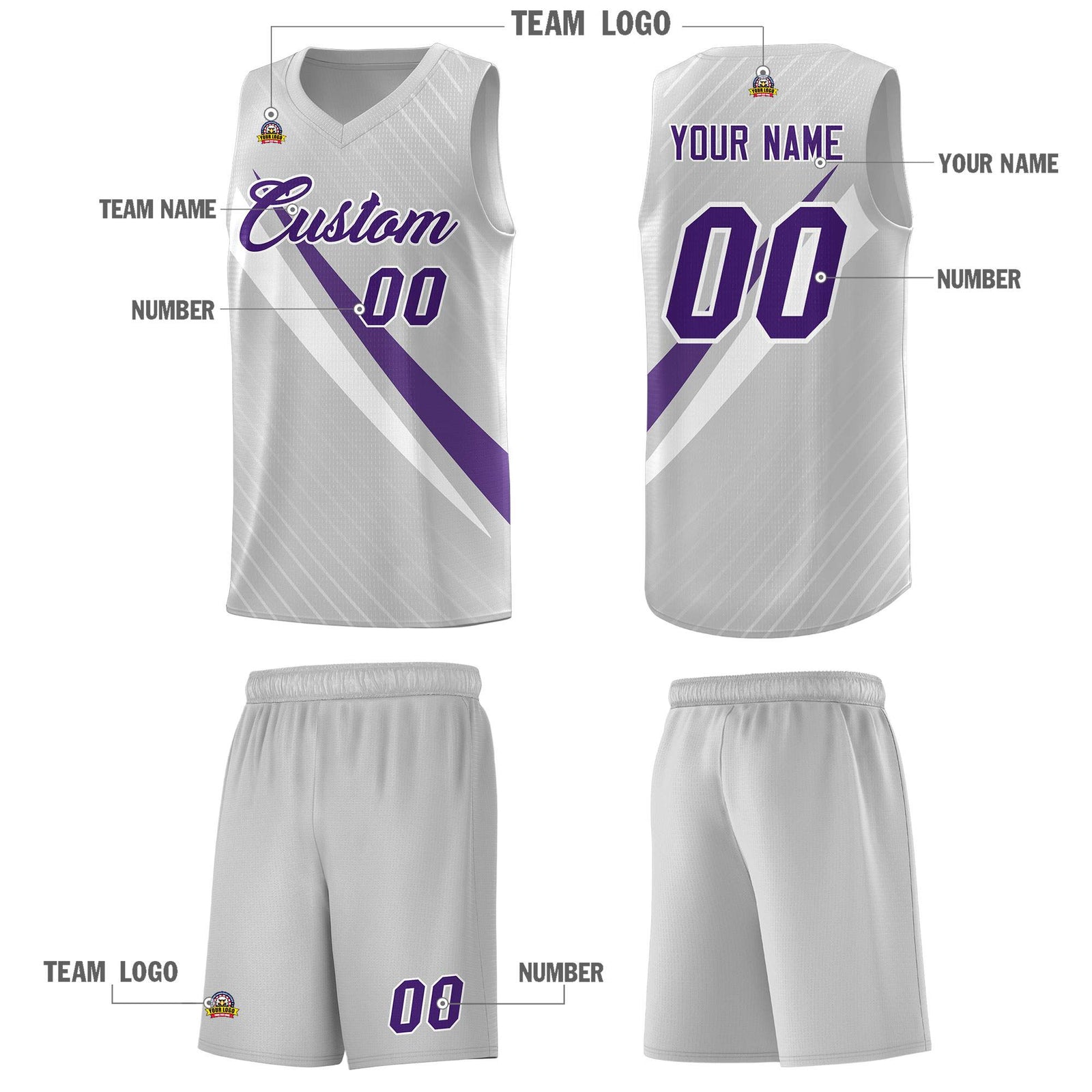Custom Gray Diagonal Pinstripe Pattern Color Block Sports Uniform Basketball Jersey