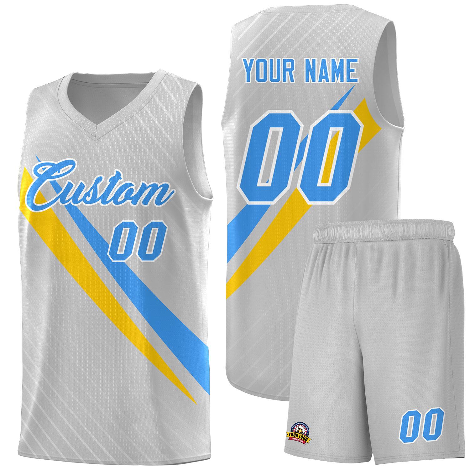 Custom Gray Diagonal Pinstripe Pattern Color Block Sports Uniform Basketball Jersey