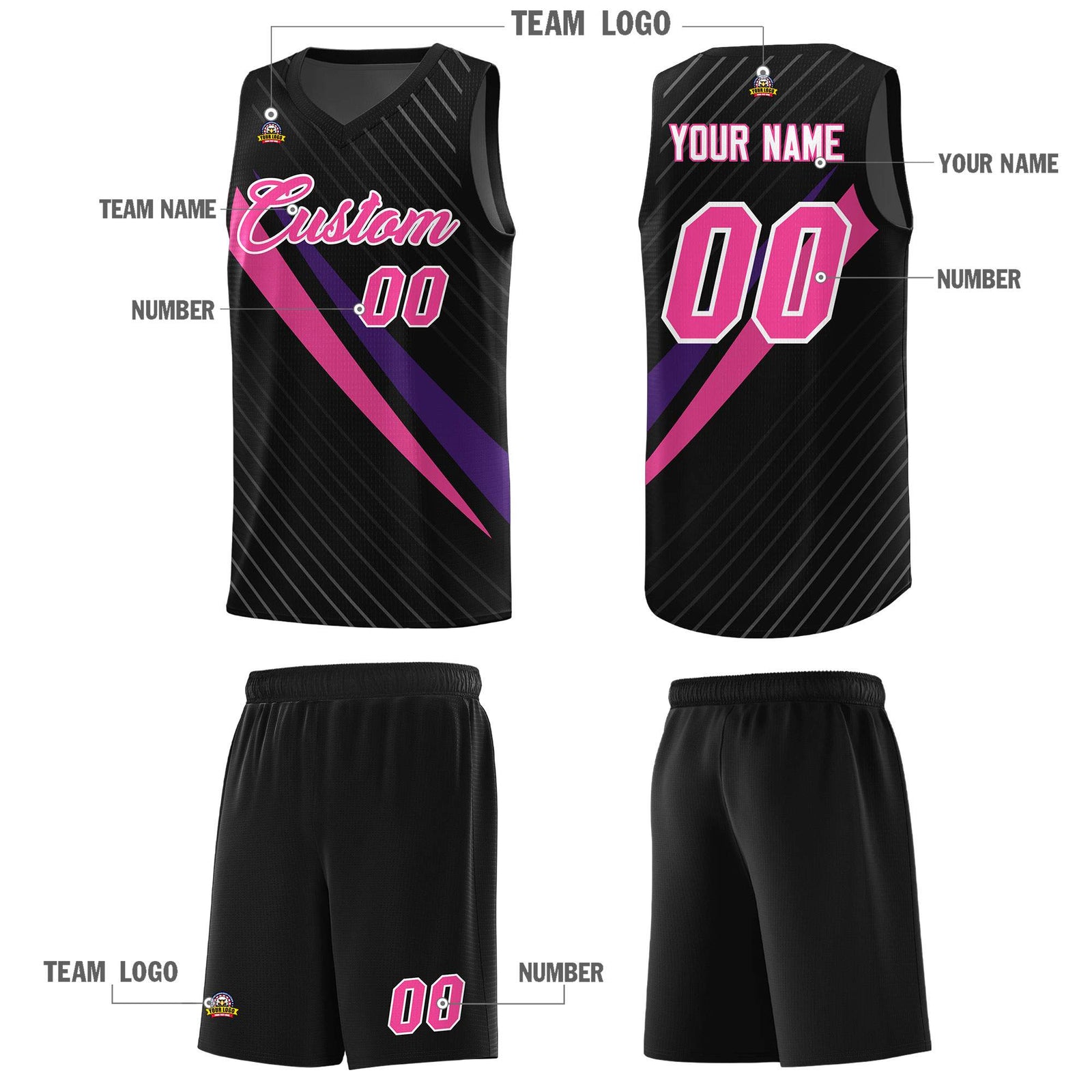 Custom Black Diagonal Pinstripe Pattern Color Block Sports Uniform Basketball Jersey