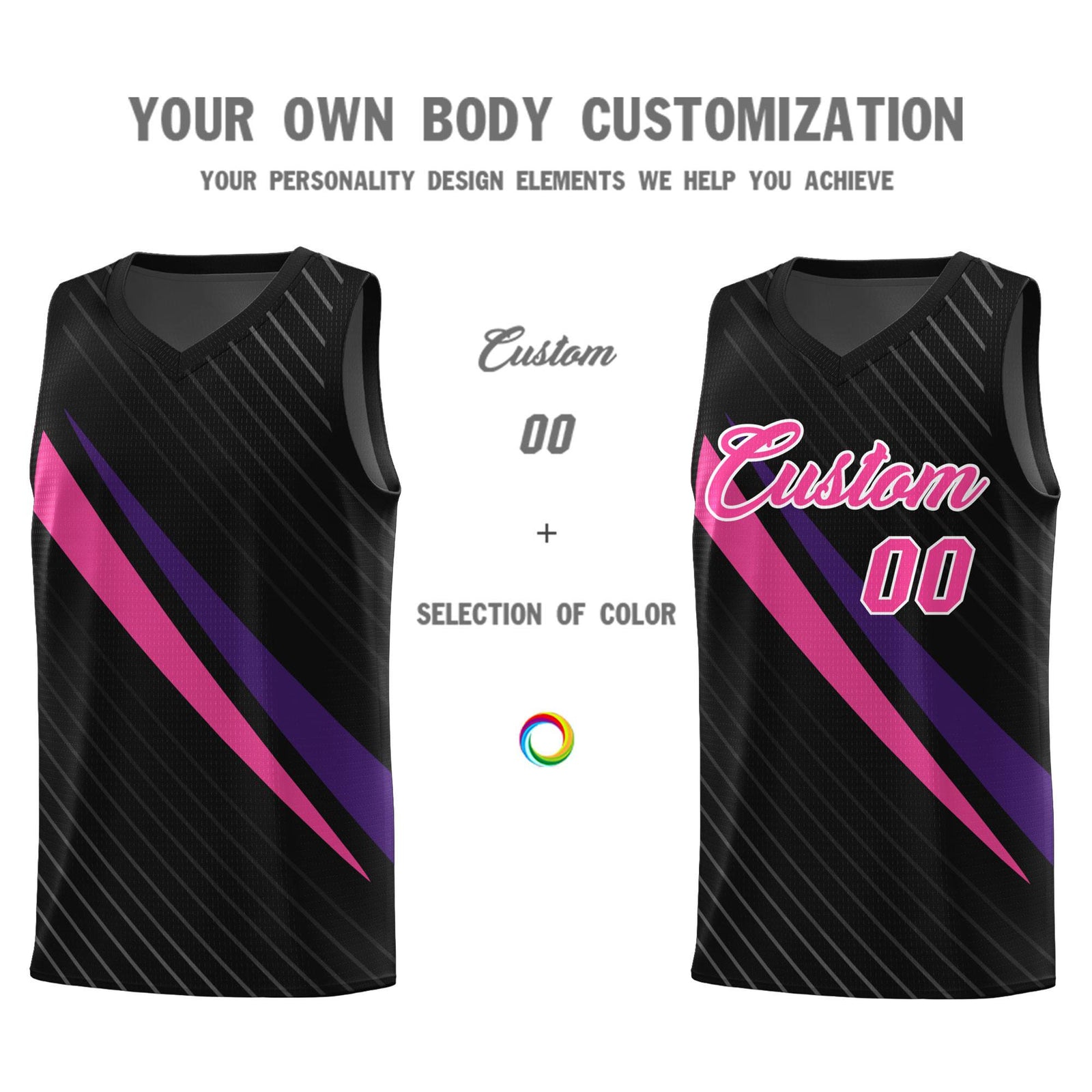 Custom Black Diagonal Pinstripe Pattern Color Block Sports Uniform Basketball Jersey