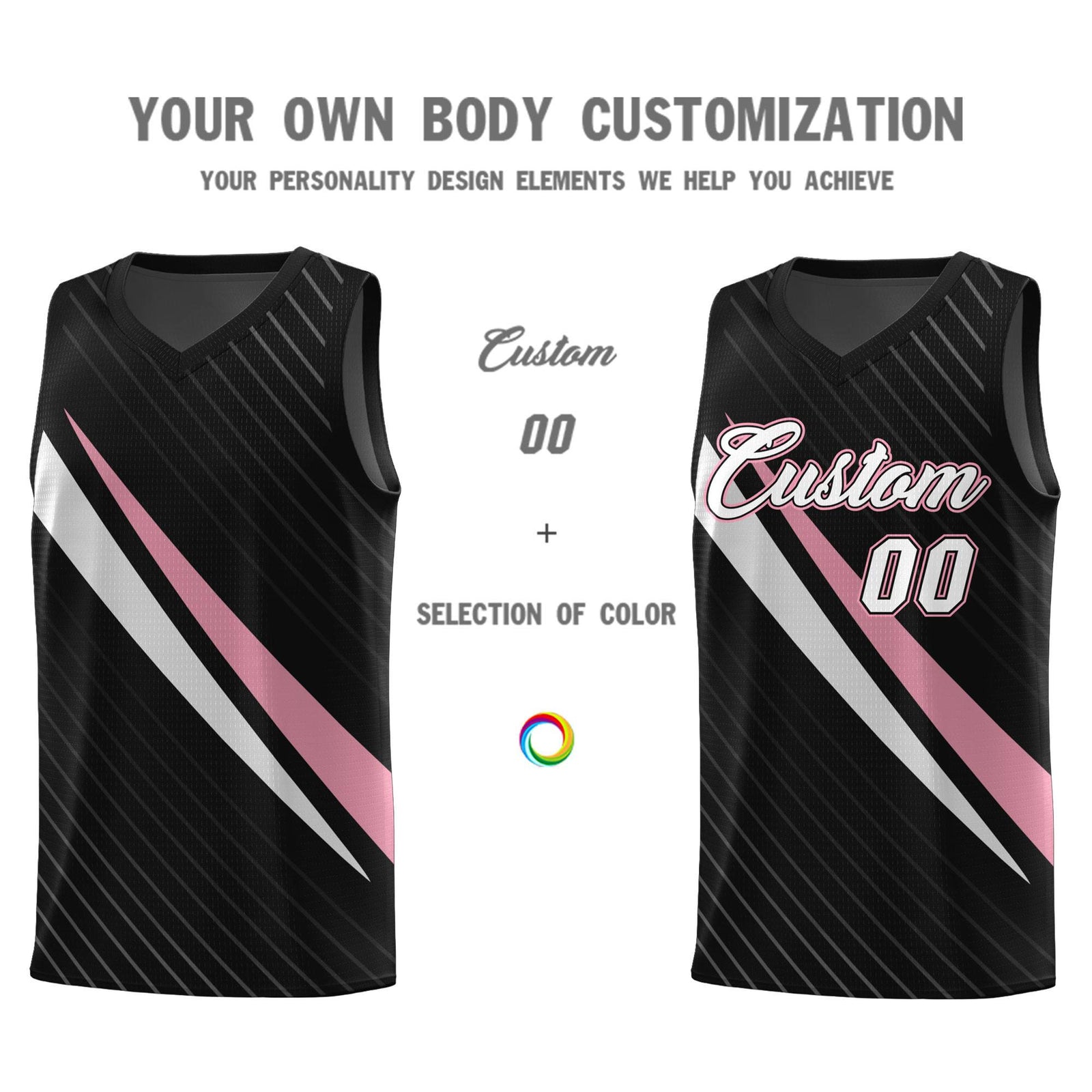 Custom Black Diagonal Pinstripe Pattern Color Block Sports Uniform Basketball Jersey