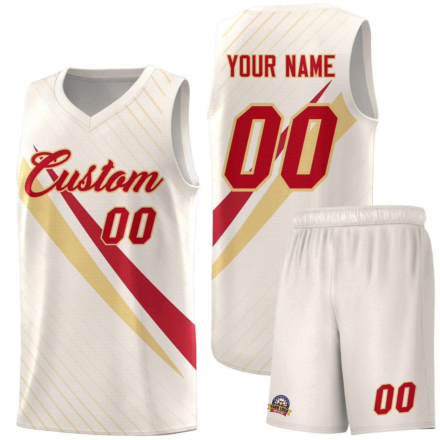 Custom Cream Diagonal Pinstripe Pattern Color Block Sports Uniform Basketball Jersey