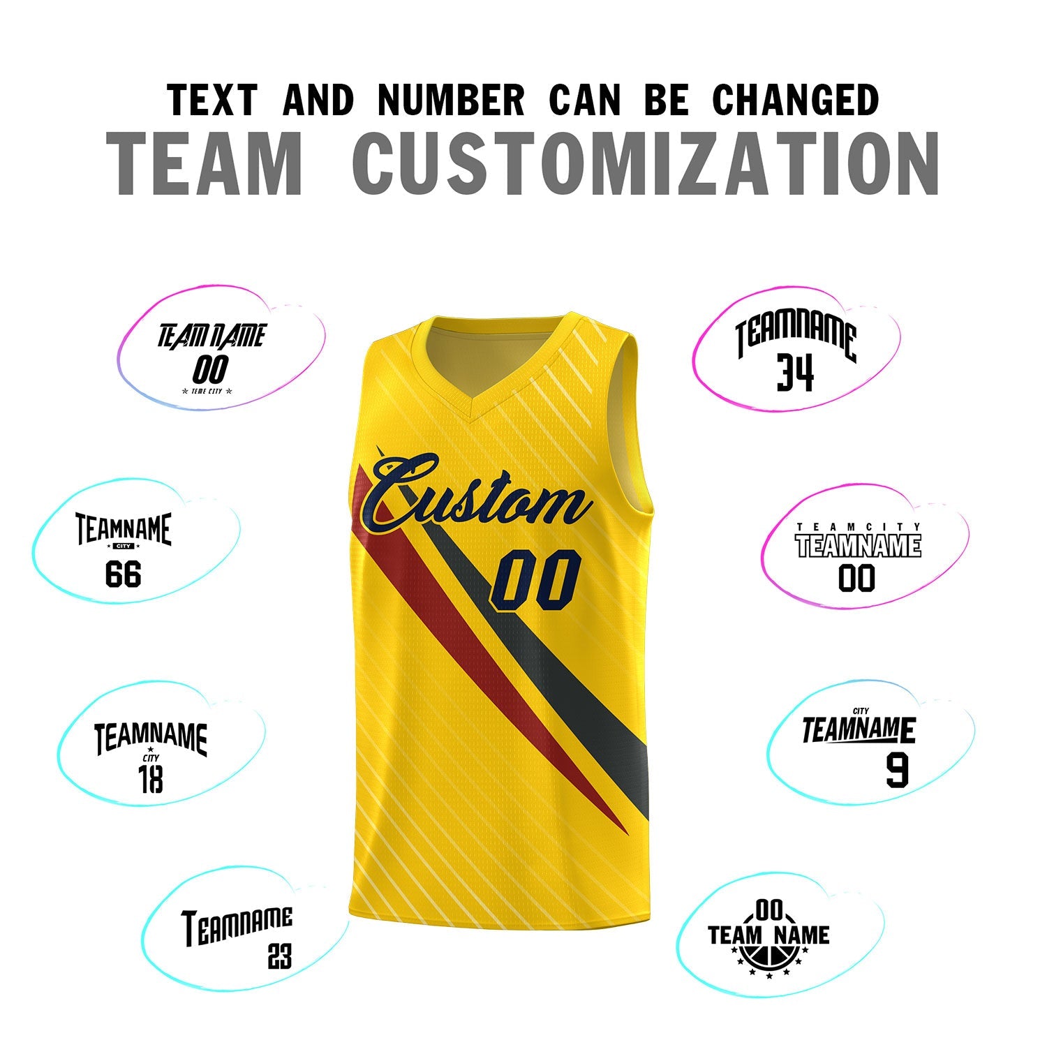 Custom Gold Diagonal Pinstripe Pattern Color Block Sports Uniform Basketball Jersey