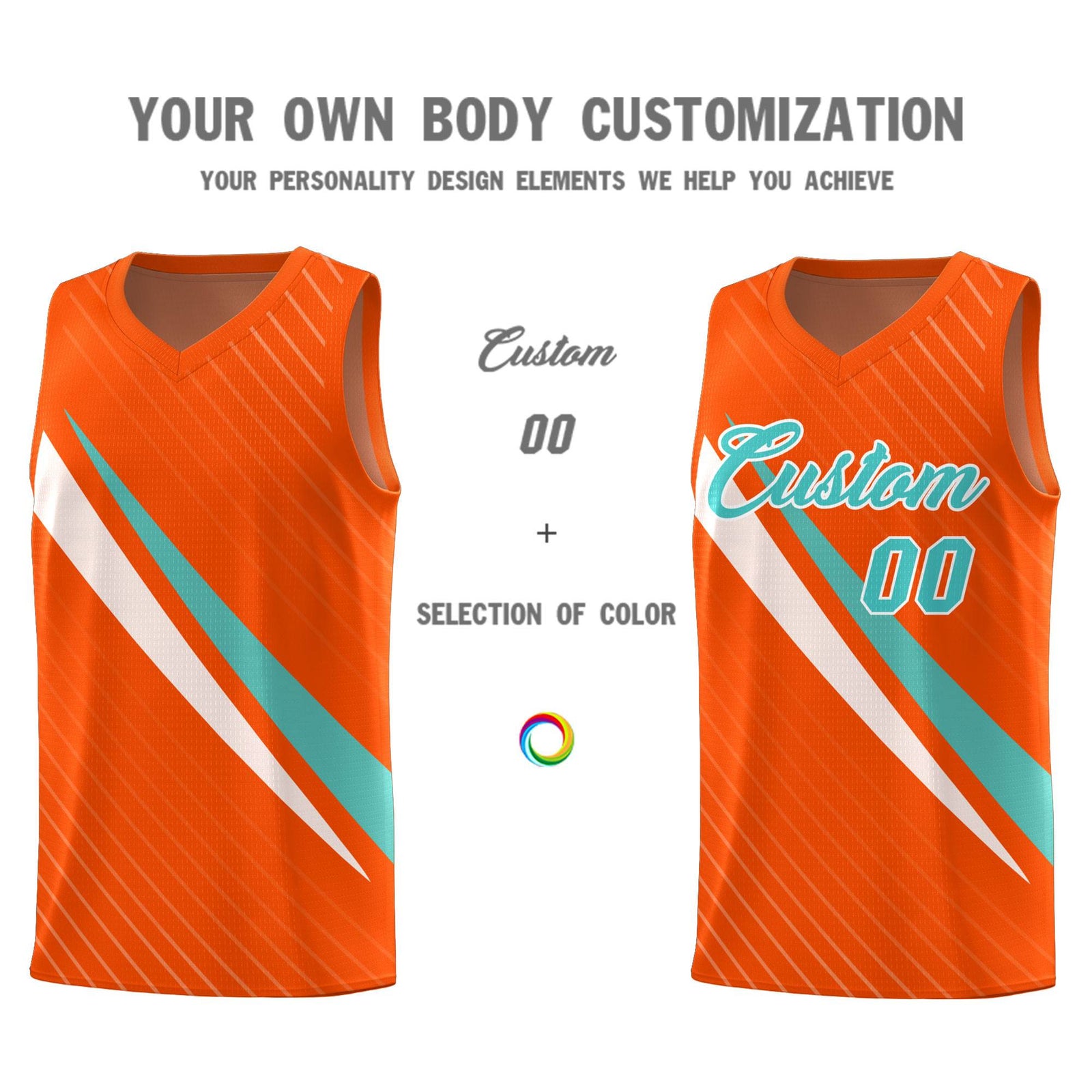Custom Orange Diagonal Pinstripe Pattern Color Block Sports Uniform Basketball Jersey