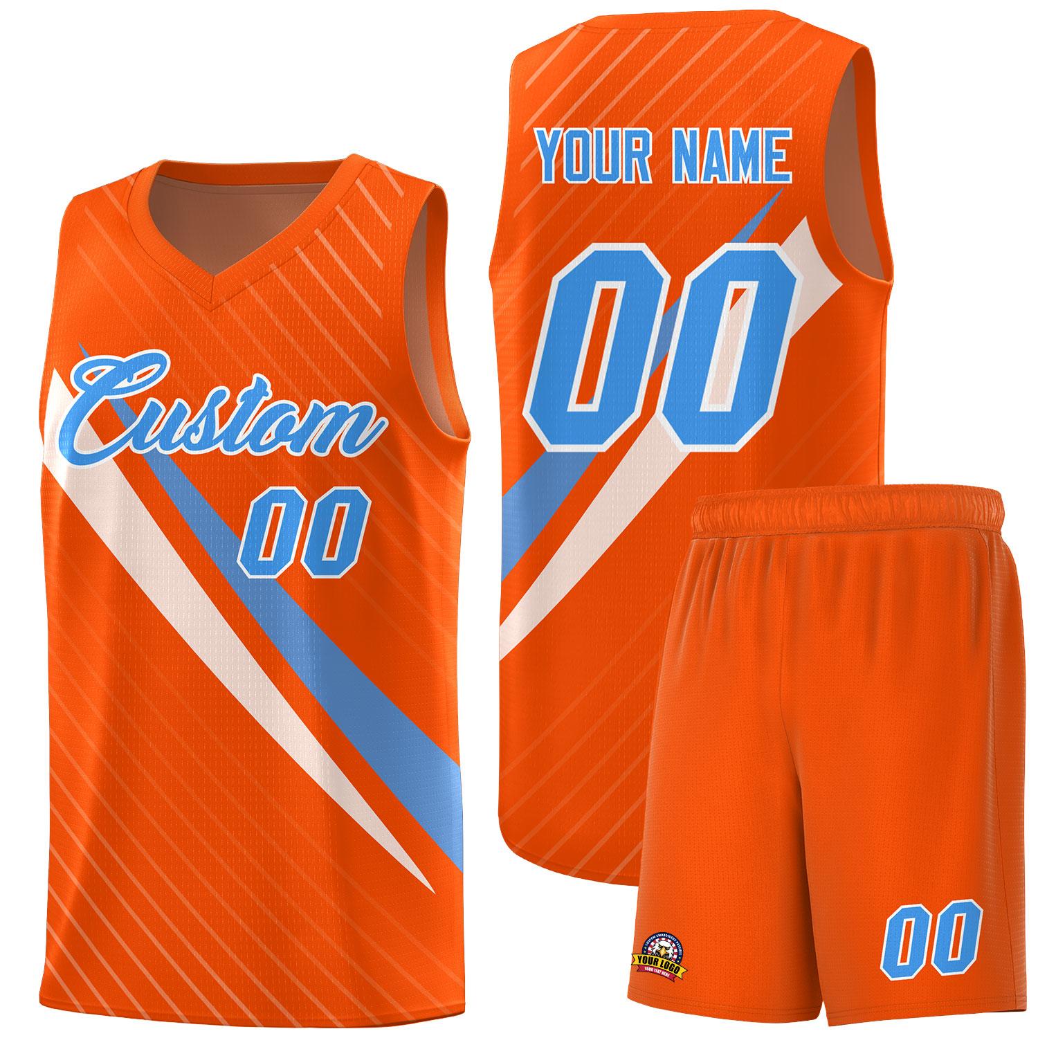 Custom Orange Diagonal Pinstripe Pattern Color Block Sports Uniform Basketball Jersey