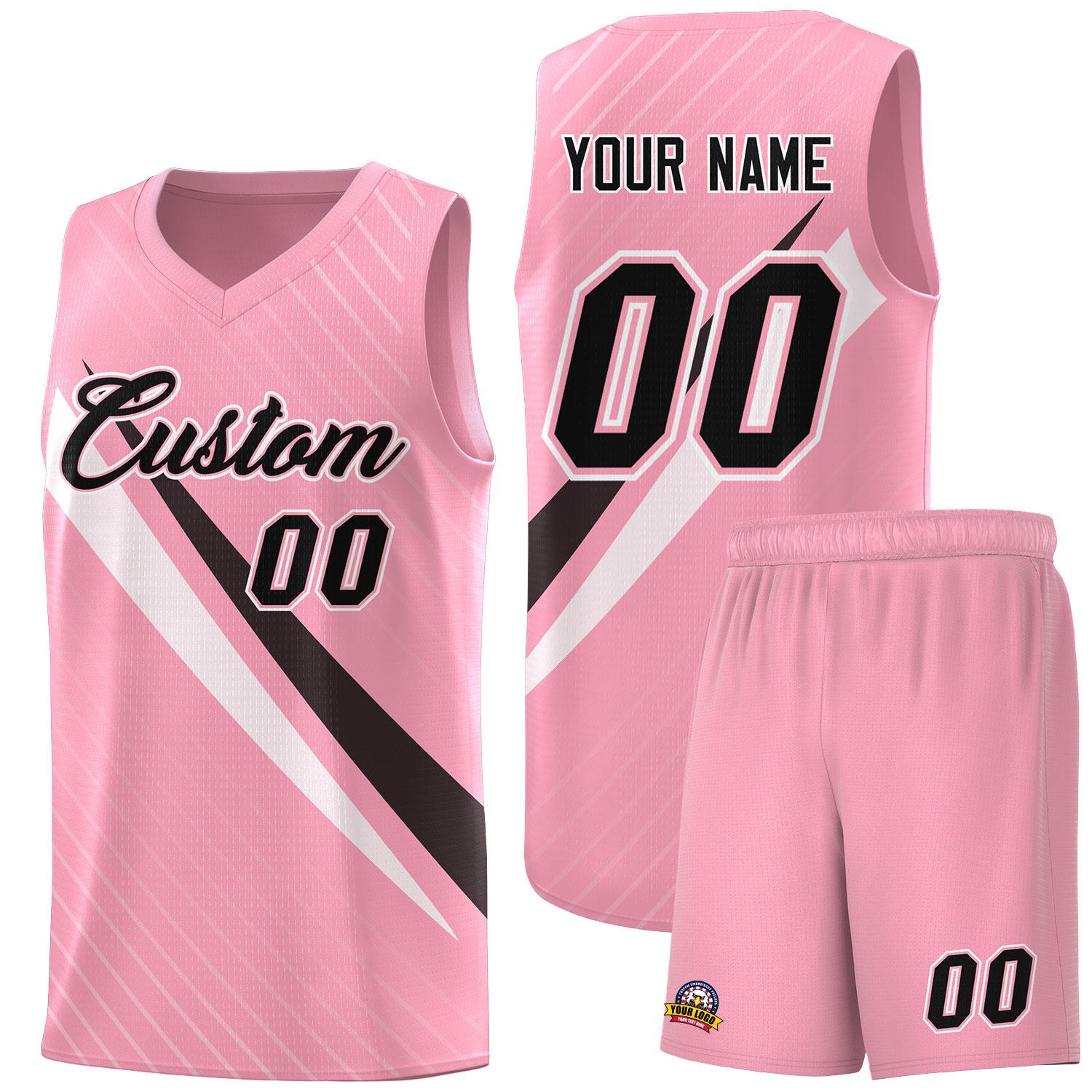 Custom Light Pink Diagonal Pinstripe Pattern Color Block Sports Uniform Basketball Jersey