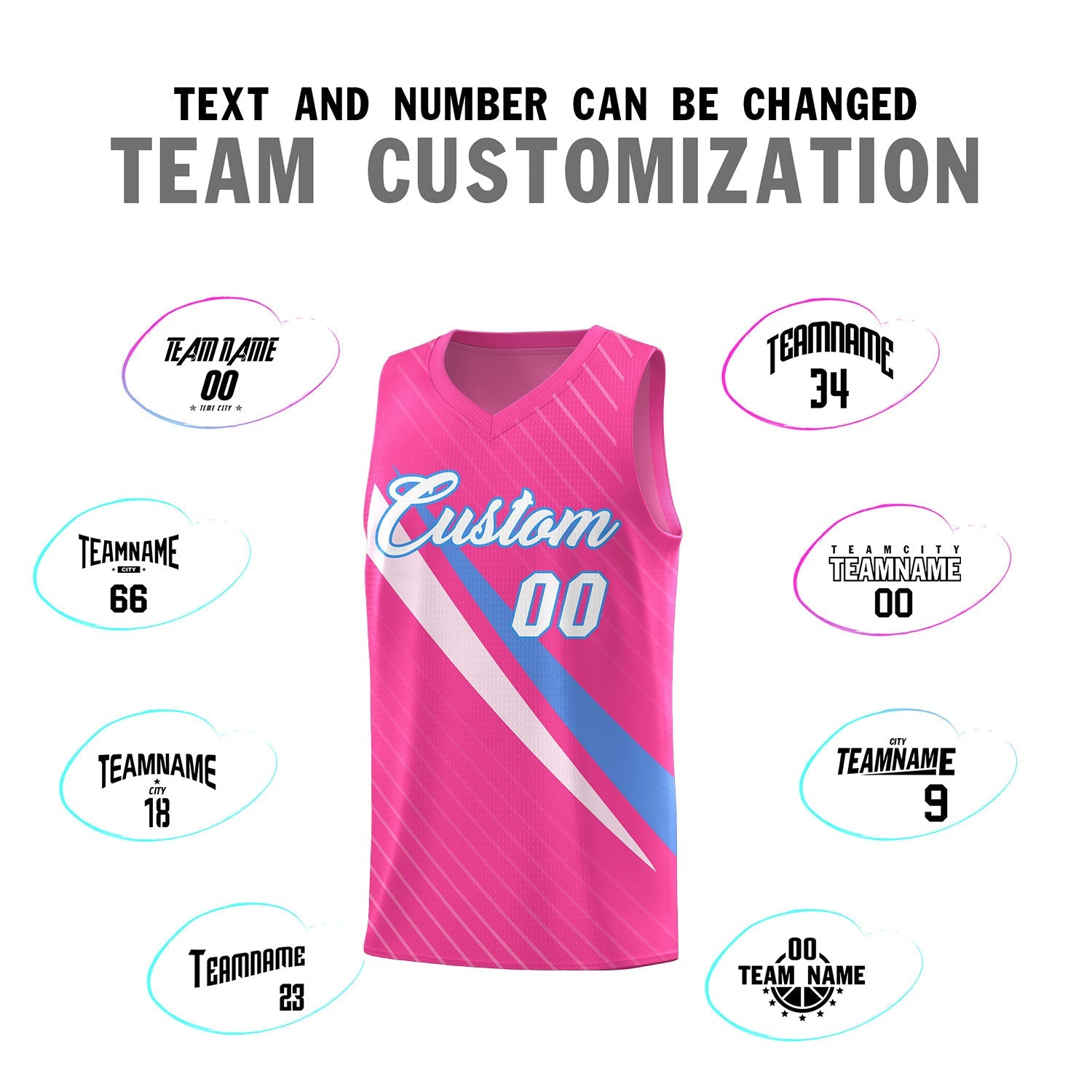 Custom Pink Diagonal Pinstripe Pattern Color Block Sports Uniform Basketball Jersey
