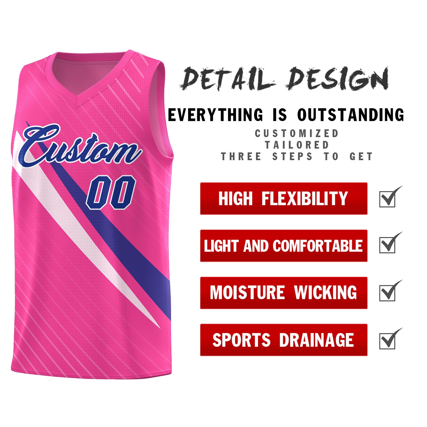 Custom Pink Diagonal Pinstripe Pattern Color Block Sports Uniform Basketball Jersey