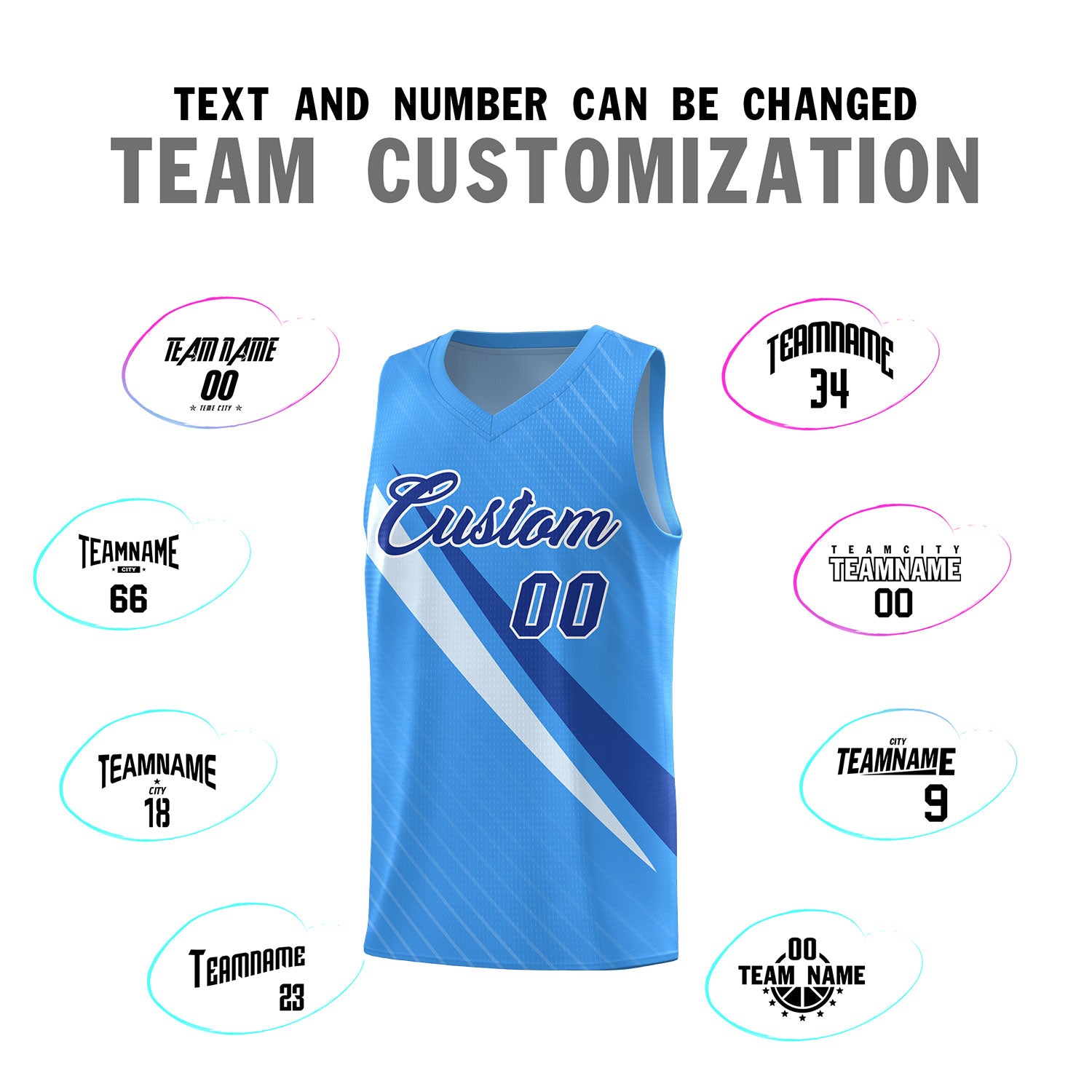 Custom Light Blue Diagonal Pinstripe Pattern Color Block Sports Uniform Basketball Jersey
