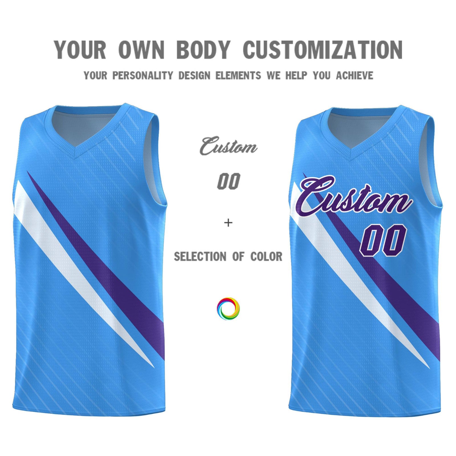 Custom Light Blue Diagonal Pinstripe Pattern Color Block Sports Uniform Basketball Jersey