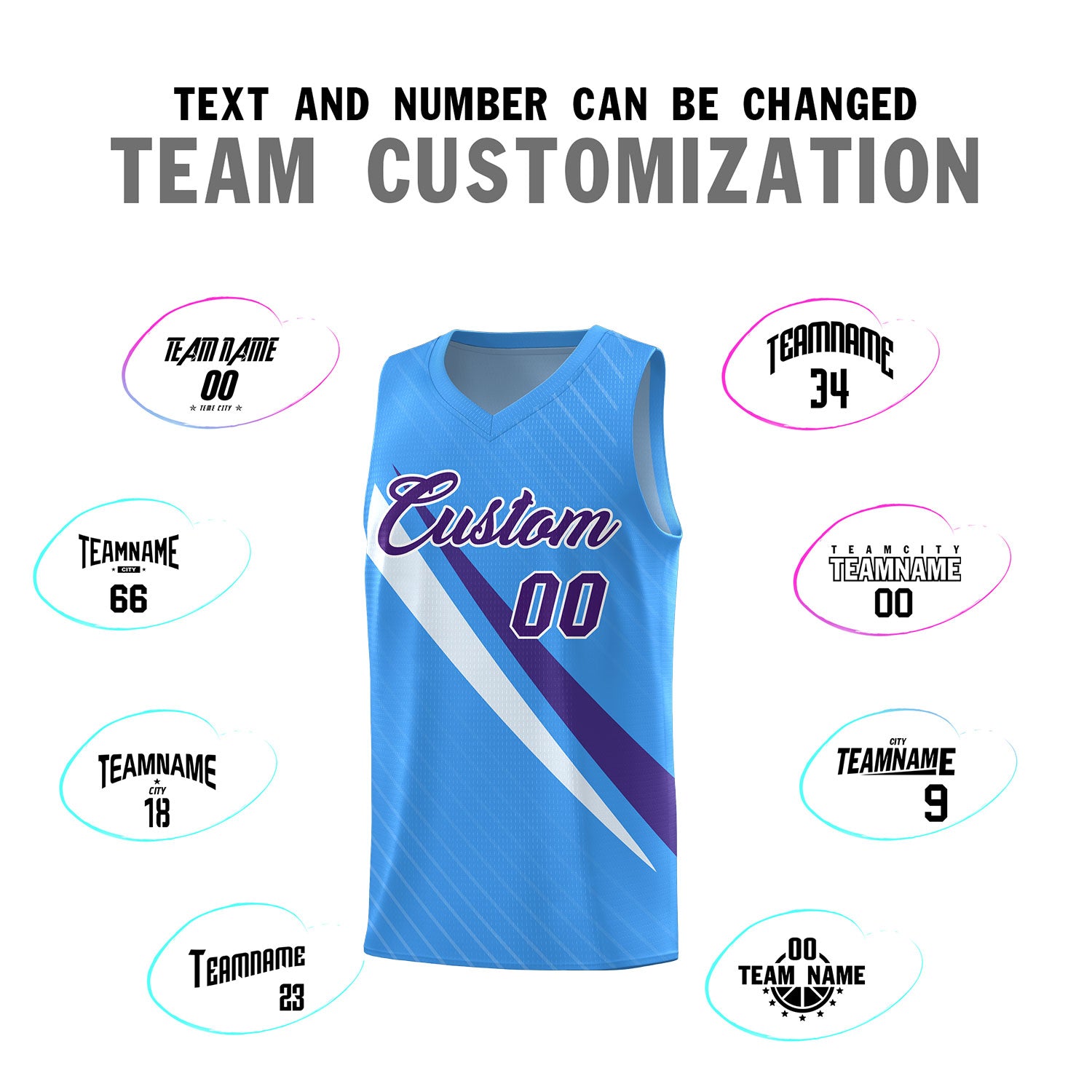 Custom Light Blue Diagonal Pinstripe Pattern Color Block Sports Uniform Basketball Jersey