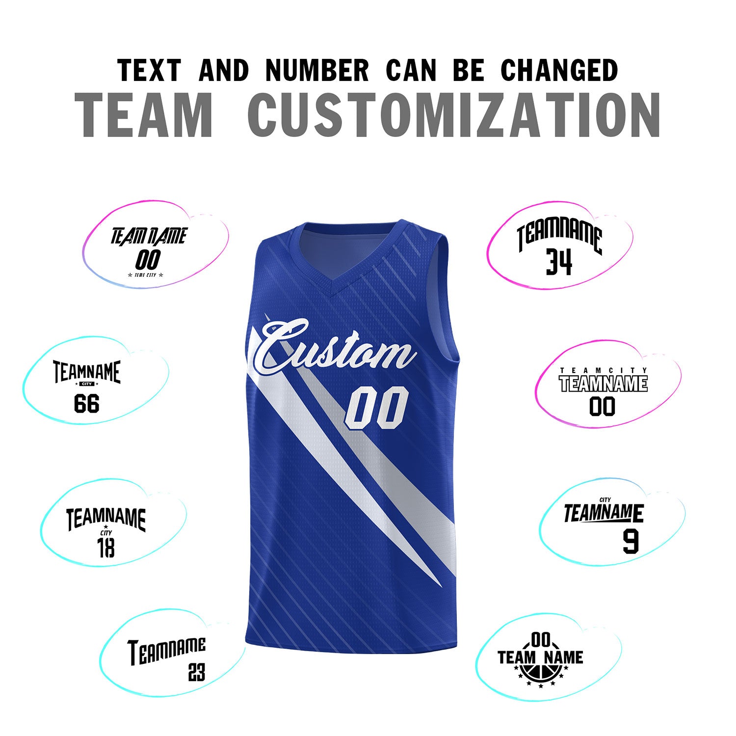 Custom Royal Diagonal Pinstripe Pattern Color Block Sports Uniform Basketball Jersey