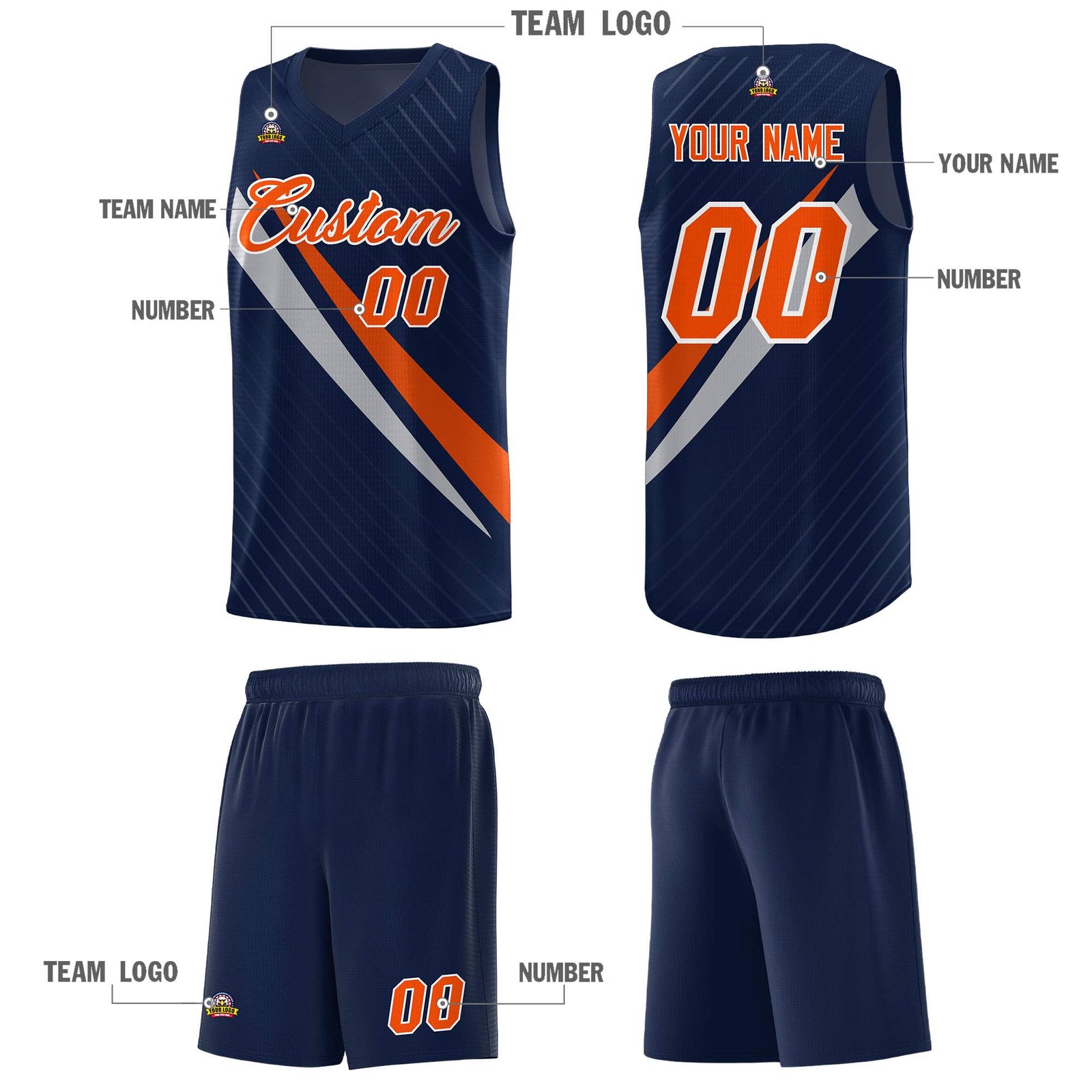 Custom Navy Diagonal Pinstripe Pattern Color Block Sports Uniform Basketball Jersey