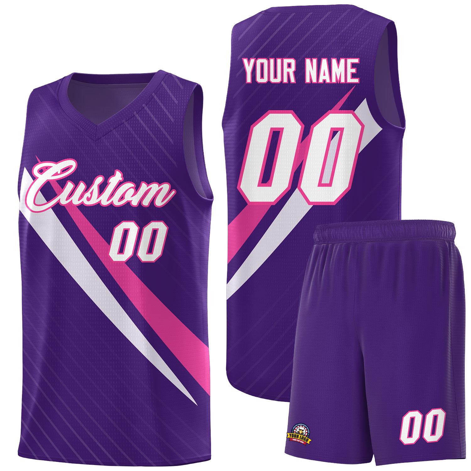 Custom Purple Diagonal Pinstripe Pattern Color Block Sports Uniform Basketball Jersey