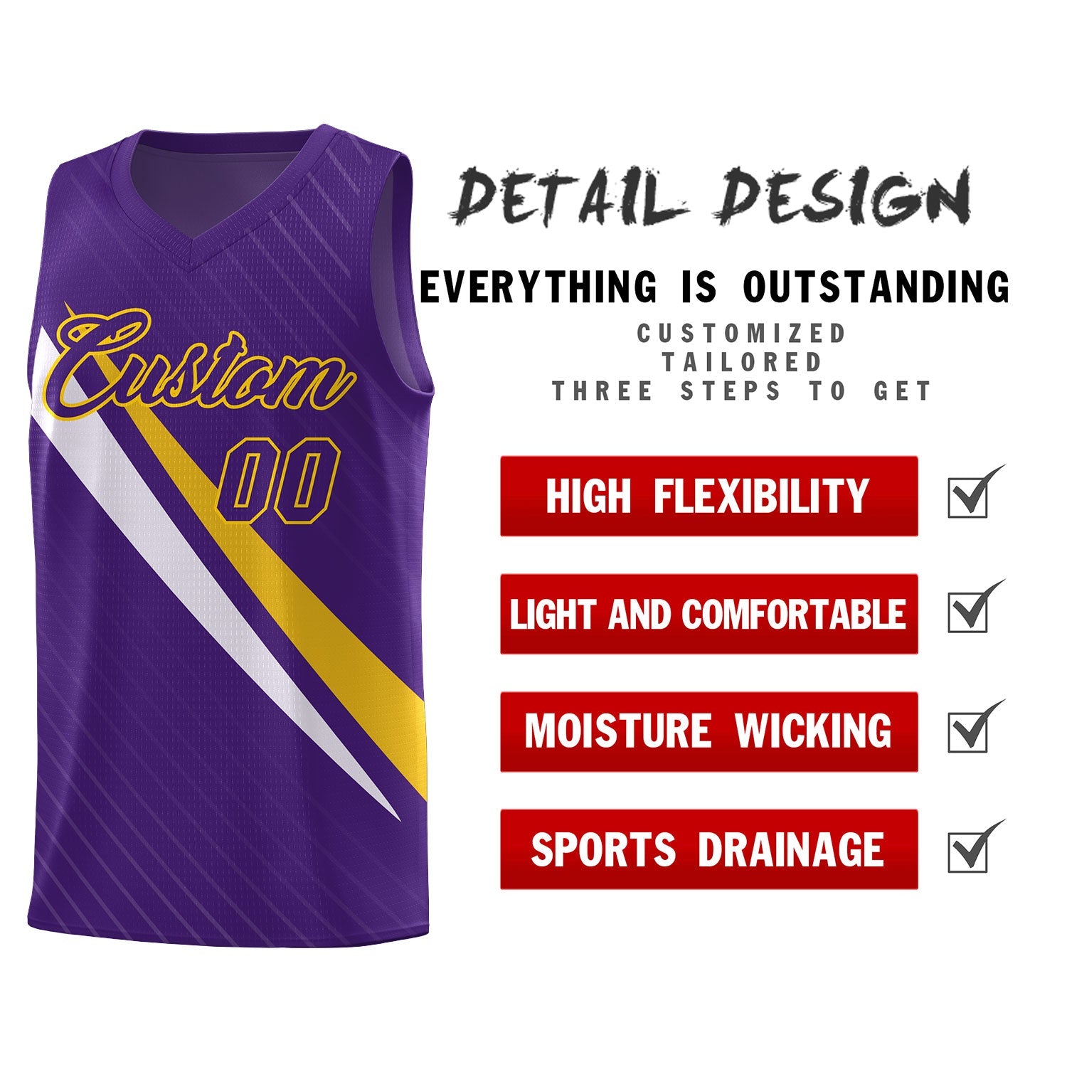 Custom Purple Diagonal Pinstripe Pattern Color Block Sports Uniform Basketball Jersey