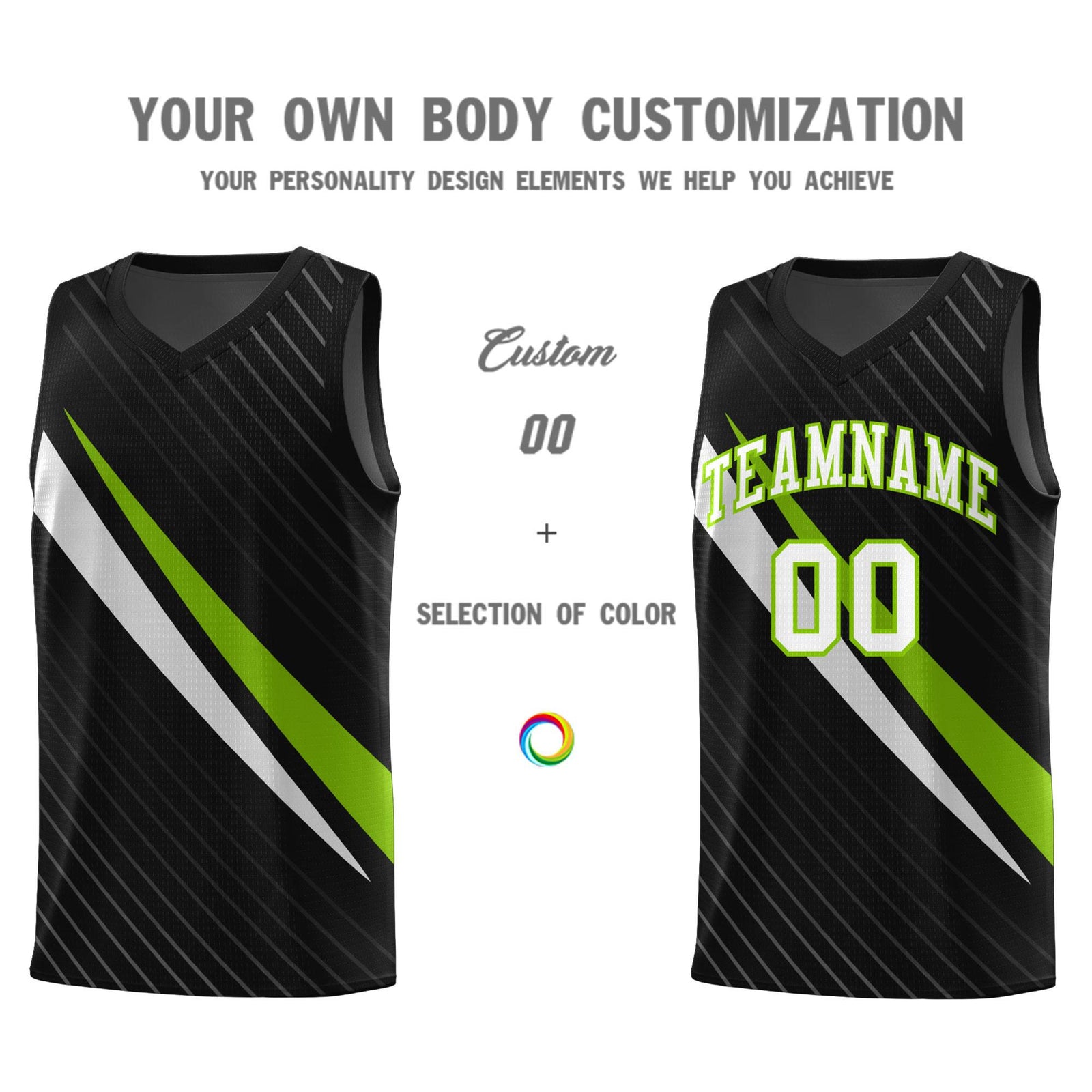 Custom Black Diagonal Pinstripe Pattern Color Block Sports Uniform Basketball Jersey