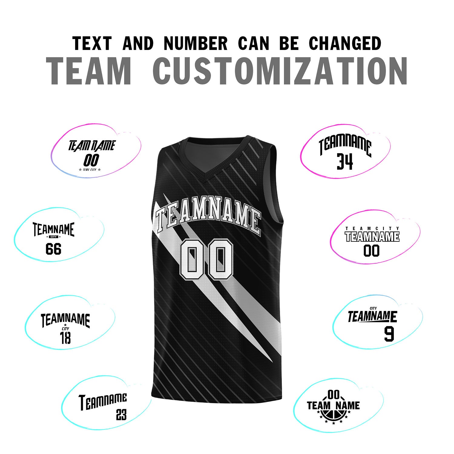 Custom Black Diagonal Pinstripe Pattern Color Block Sports Uniform Basketball Jersey