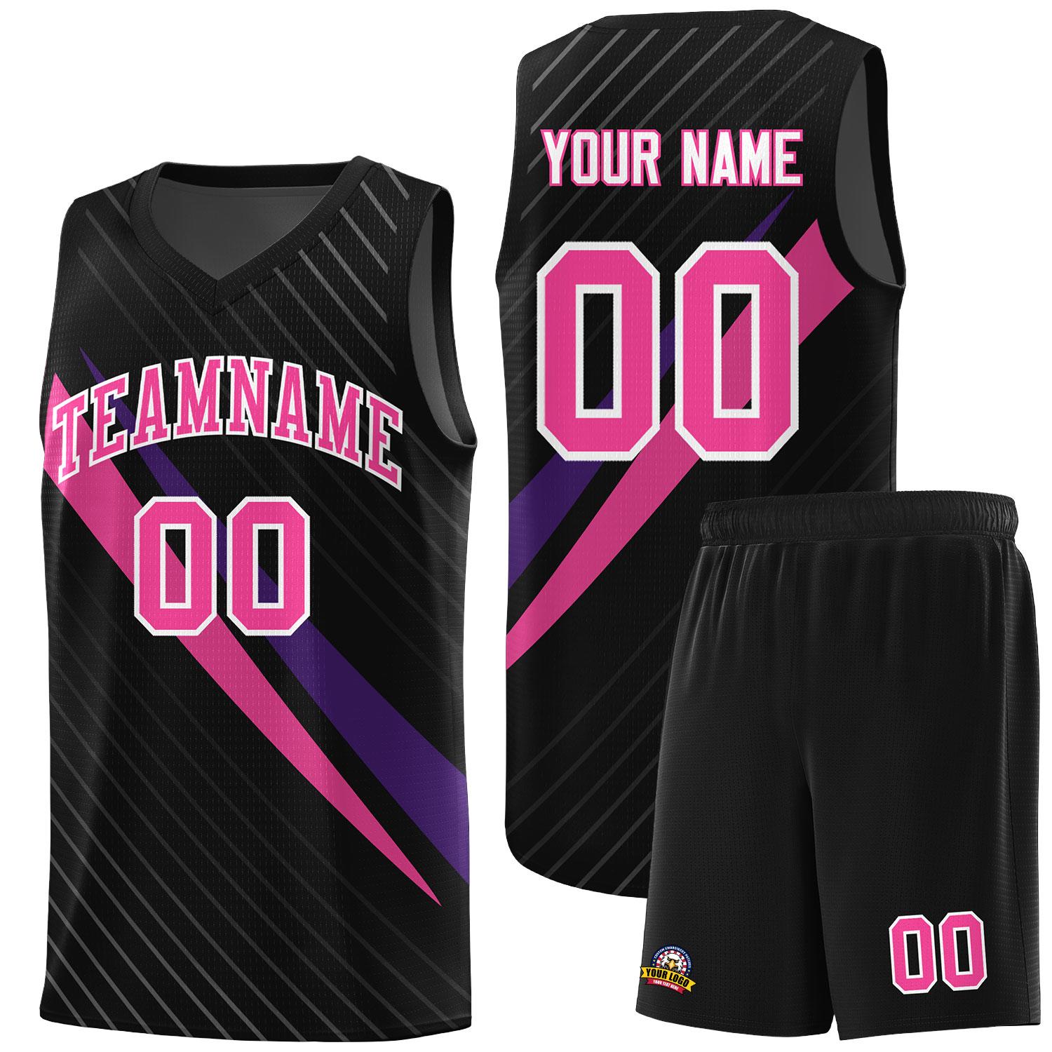 Custom Black Diagonal Pinstripe Pattern Color Block Sports Uniform Basketball Jersey