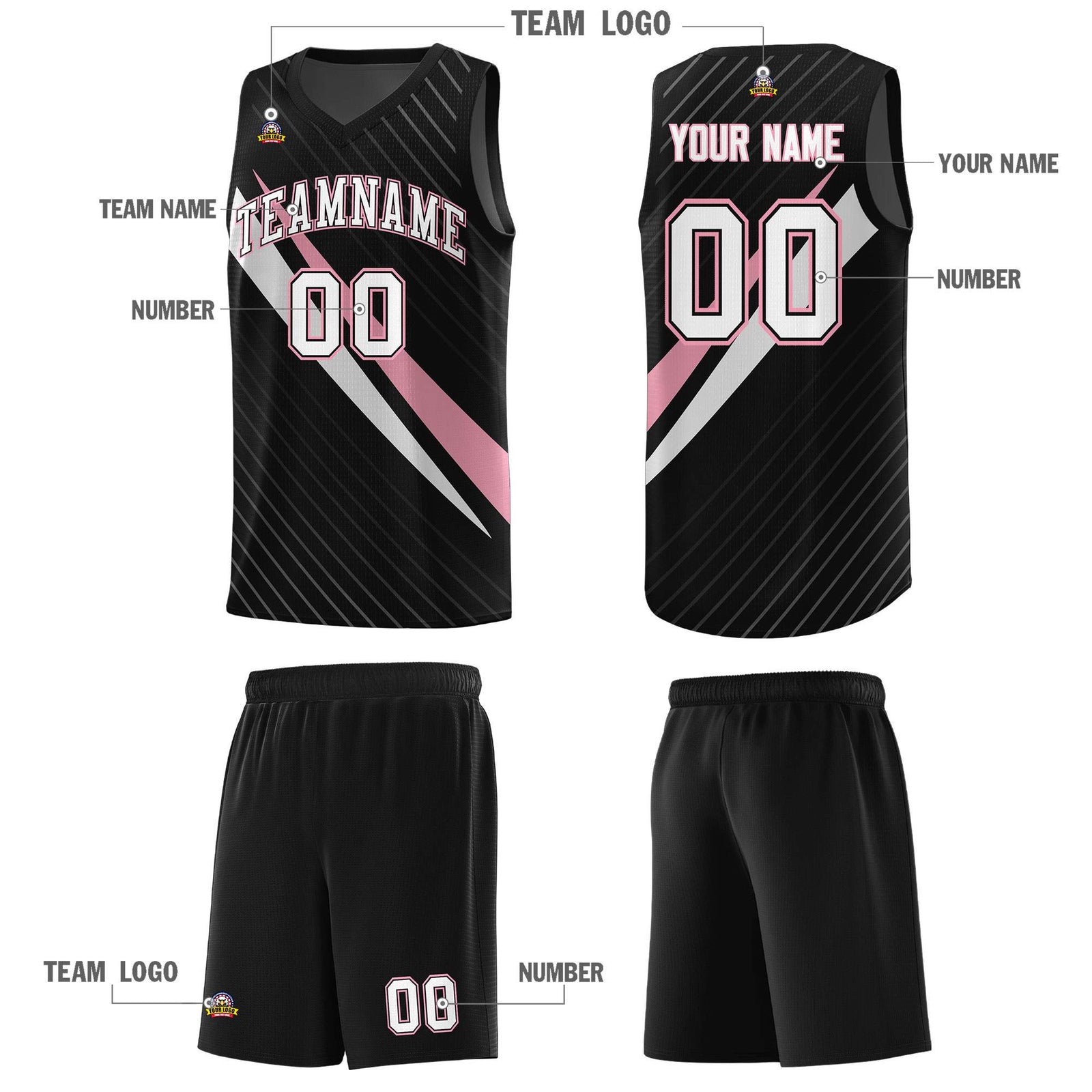 Custom Black Diagonal Pinstripe Pattern Color Block Sports Uniform Basketball Jersey
