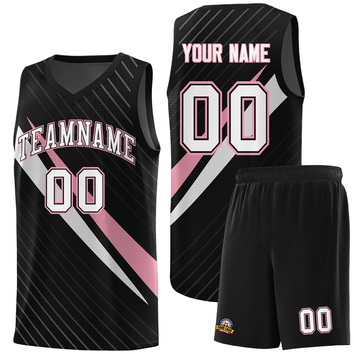 Custom Black Diagonal Pinstripe Pattern Color Block Sports Uniform Basketball Jersey