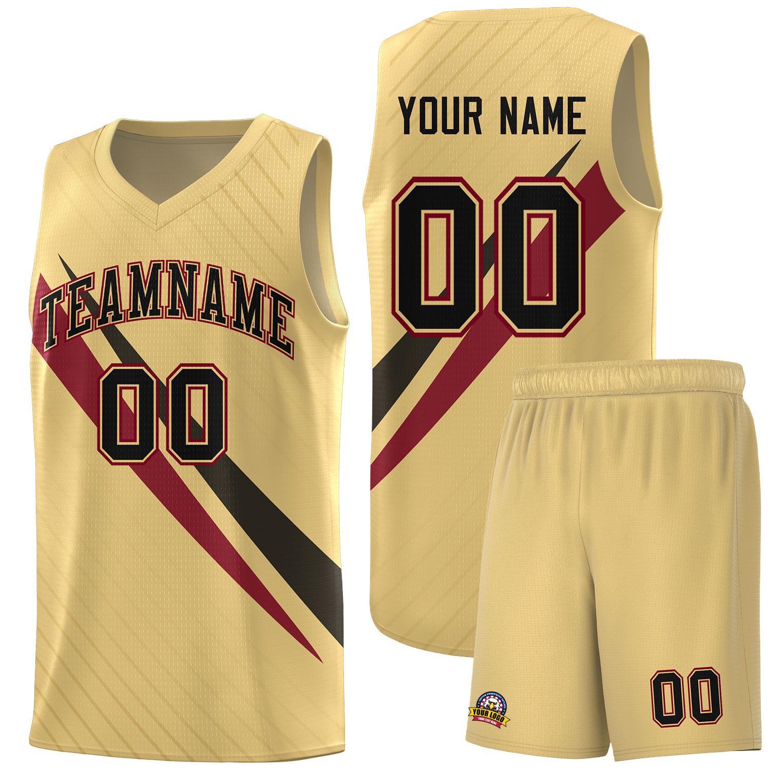Custom Khaki Diagonal Pinstripe Pattern Color Block Sports Uniform Basketball Jersey