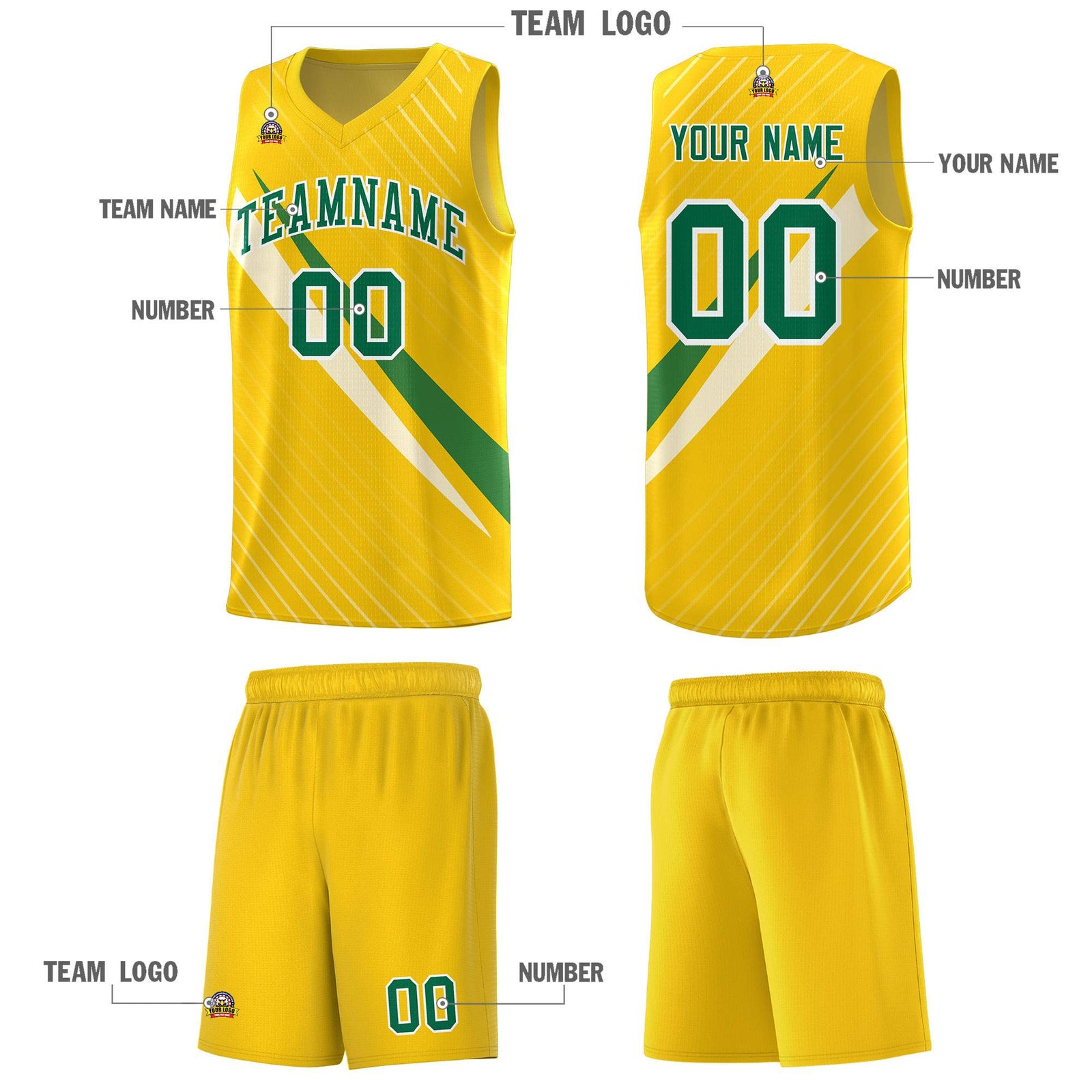 Custom Gold Diagonal Pinstripe Pattern Color Block Sports Uniform Basketball Jersey