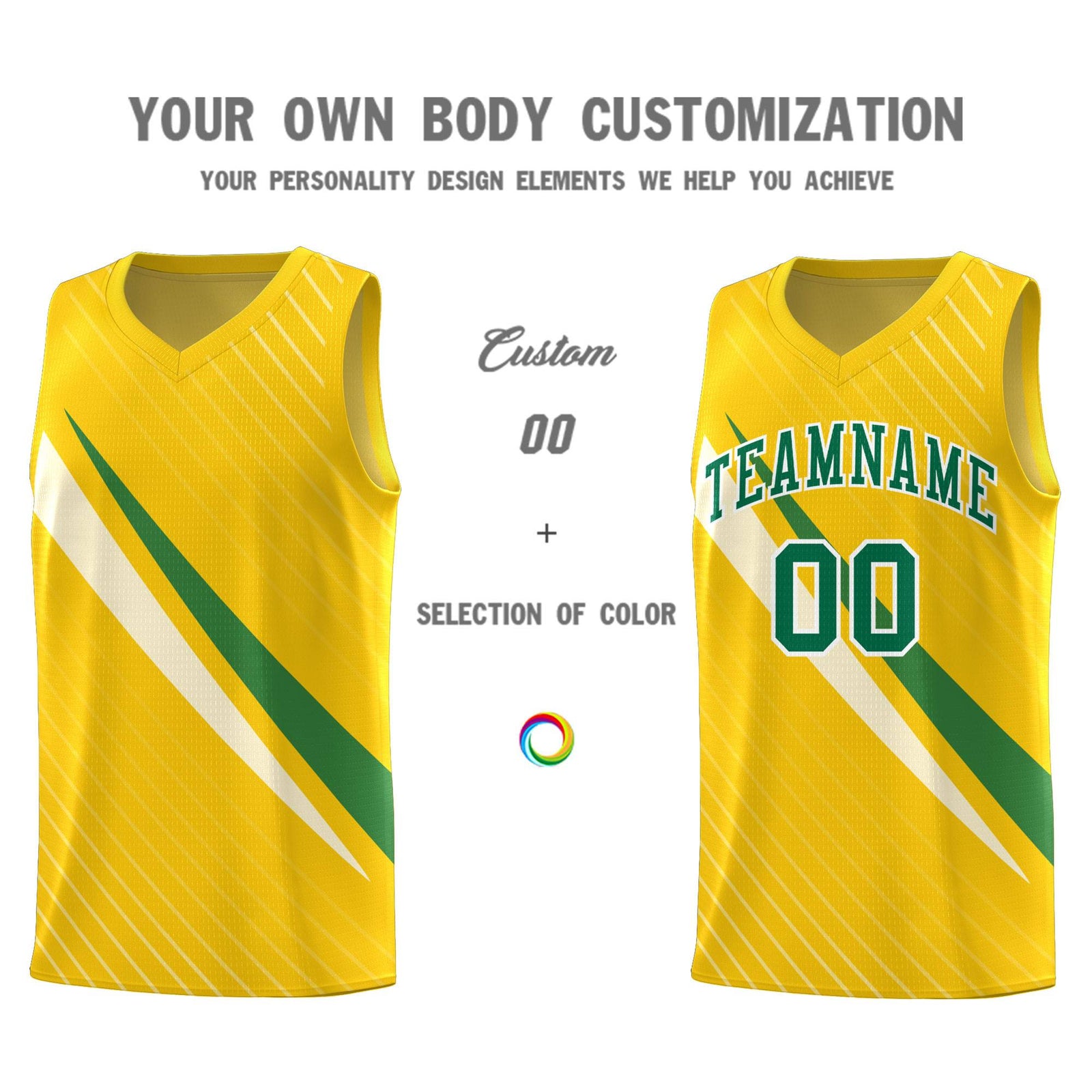 Custom Gold Diagonal Pinstripe Pattern Color Block Sports Uniform Basketball Jersey