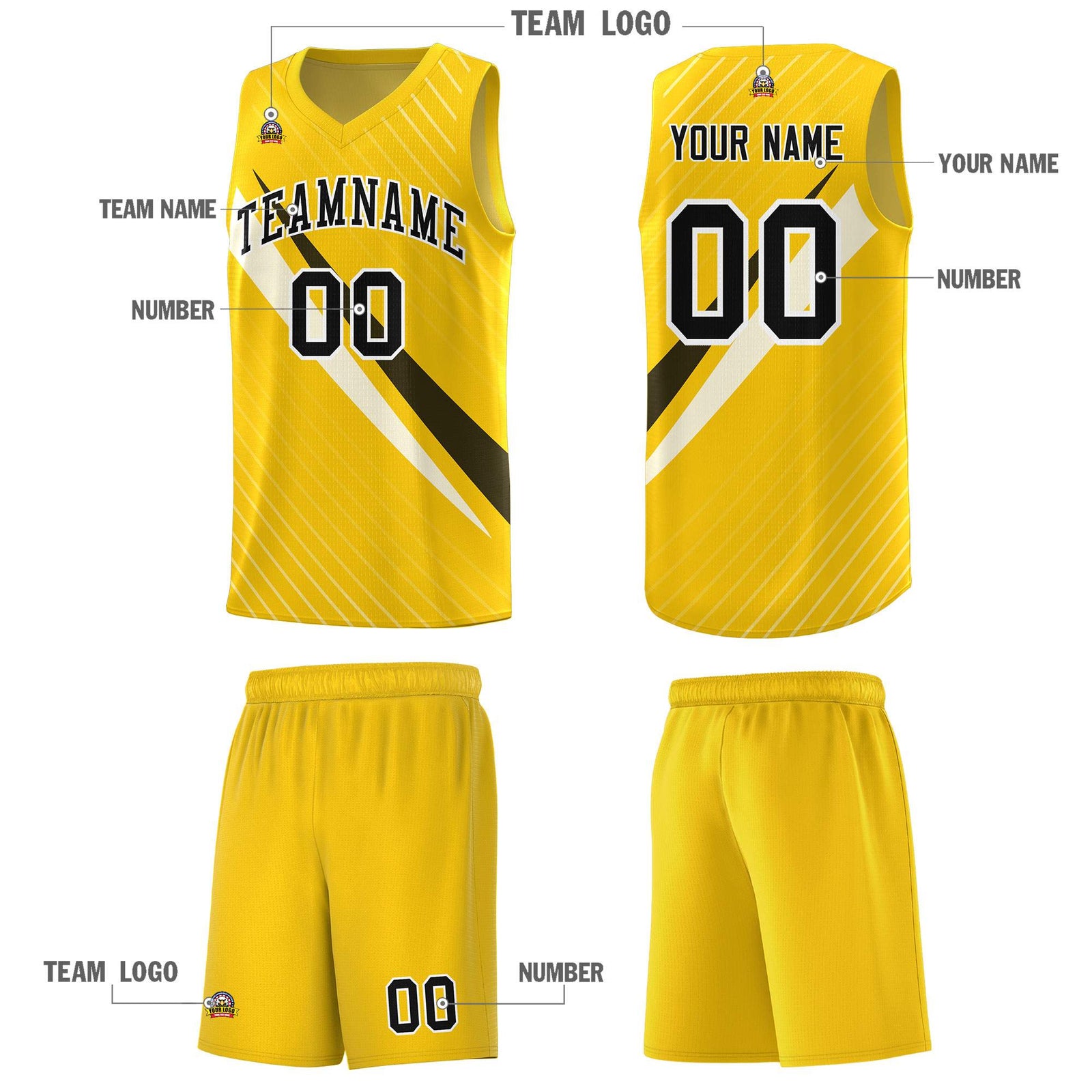 Custom Gold Diagonal Pinstripe Pattern Color Block Sports Uniform Basketball Jersey