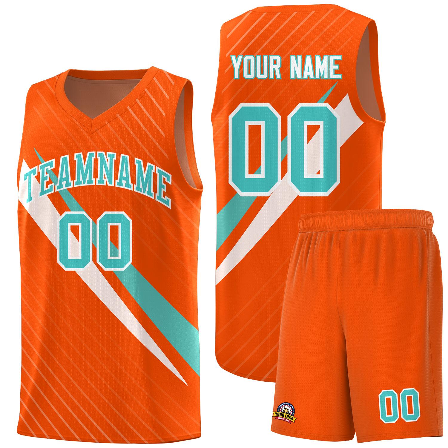 Custom Orange Diagonal Pinstripe Pattern Color Block Sports Uniform Basketball Jersey