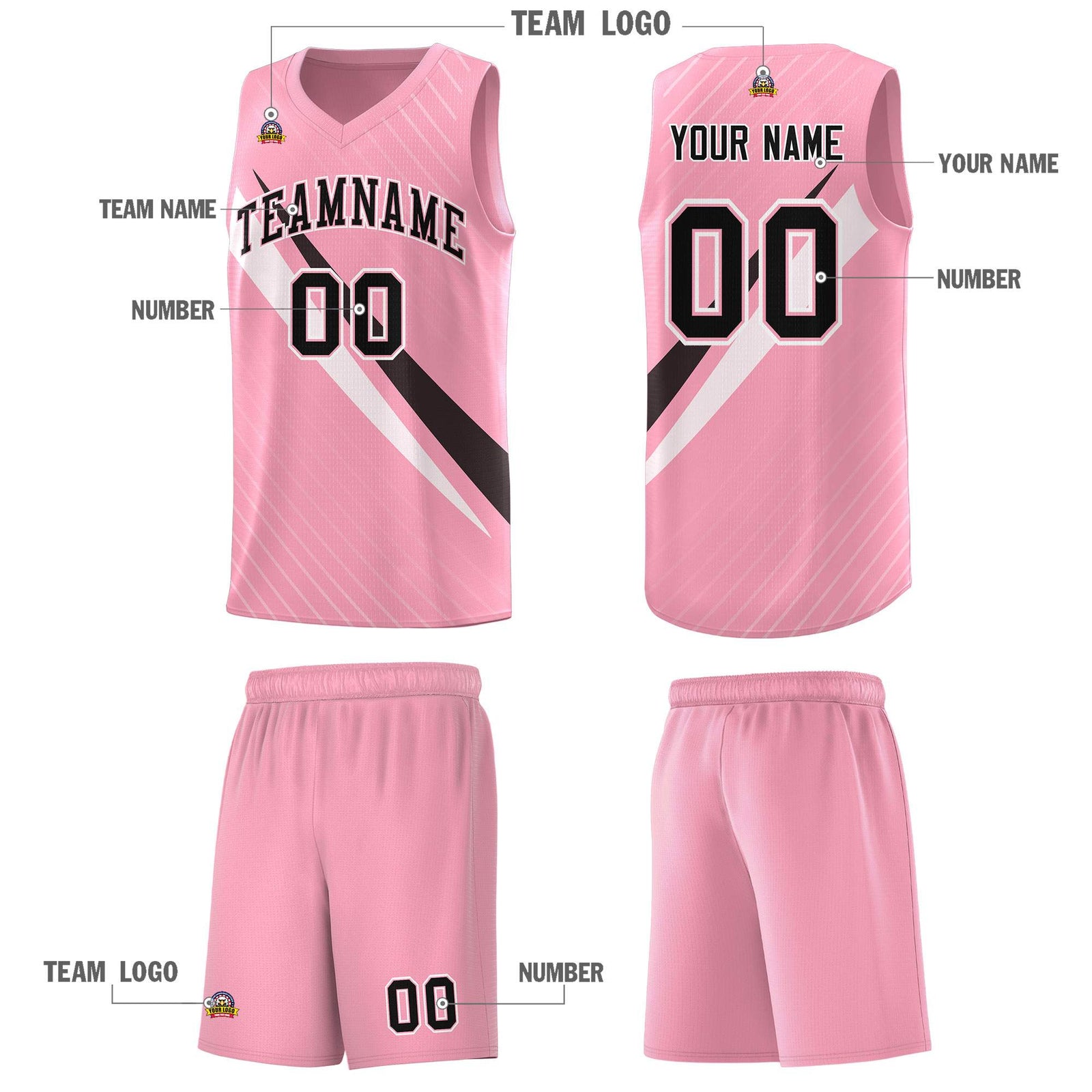 Custom Light Pink Diagonal Pinstripe Pattern Color Block Sports Uniform Basketball Jersey