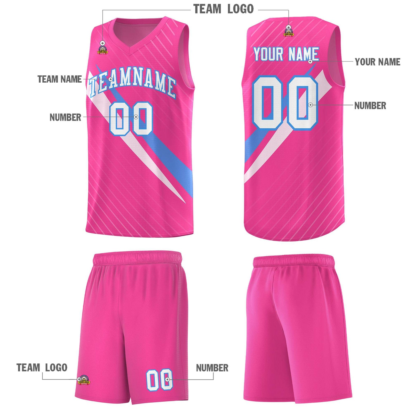 Custom Pink Diagonal Pinstripe Pattern Color Block Sports Uniform Basketball Jersey