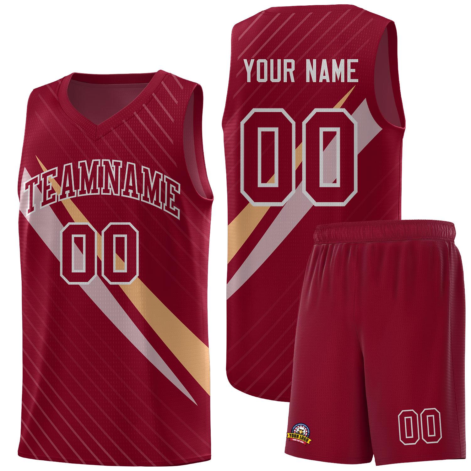 Custom Crimson Diagonal Pinstripe Pattern Color Block Sports Uniform Basketball Jersey
