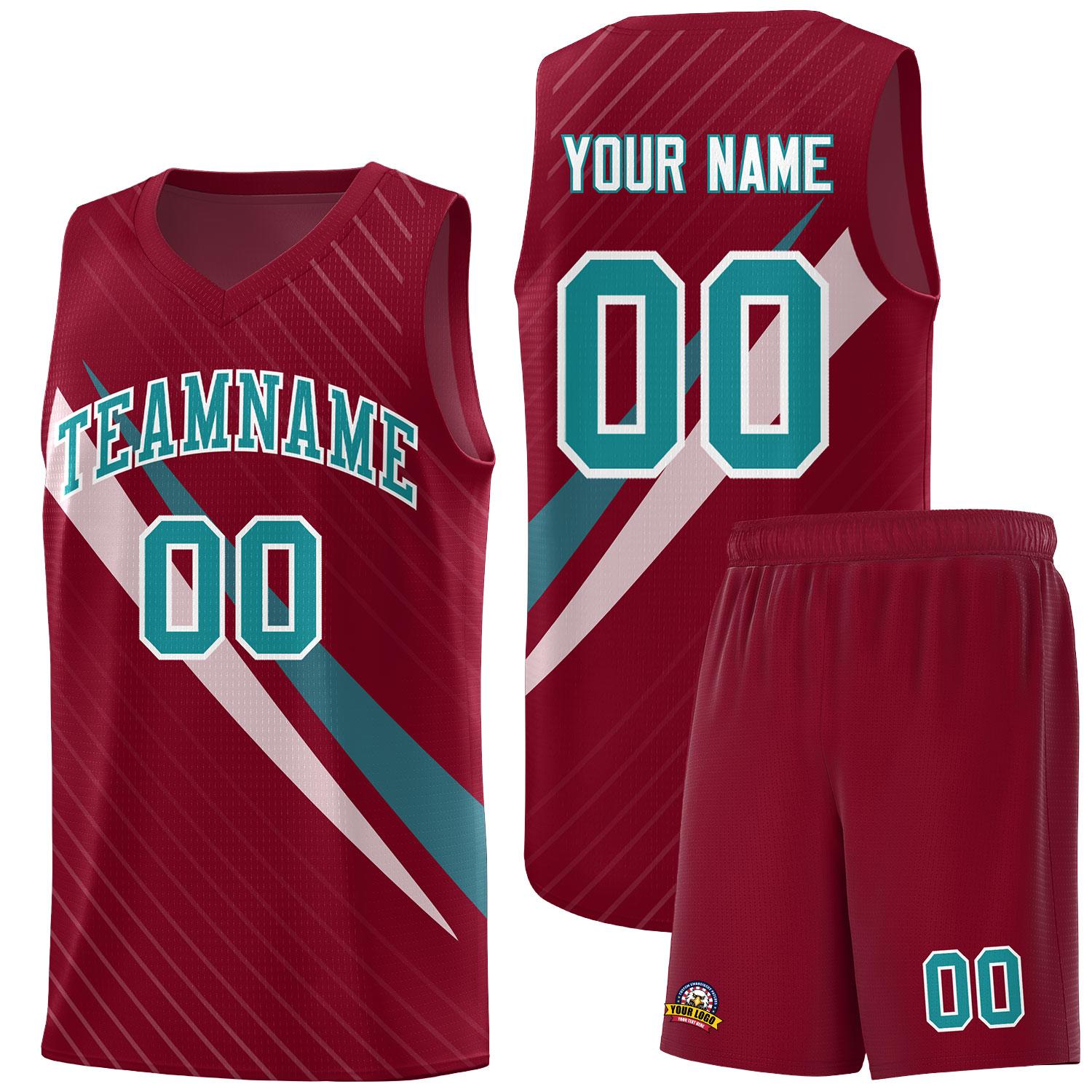 Custom Crimson Diagonal Pinstripe Pattern Color Block Sports Uniform Basketball Jersey