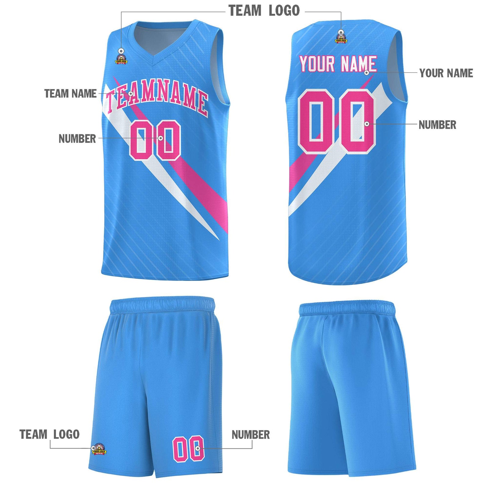 Custom Light Blue Diagonal Pinstripe Pattern Color Block Sports Uniform Basketball Jersey