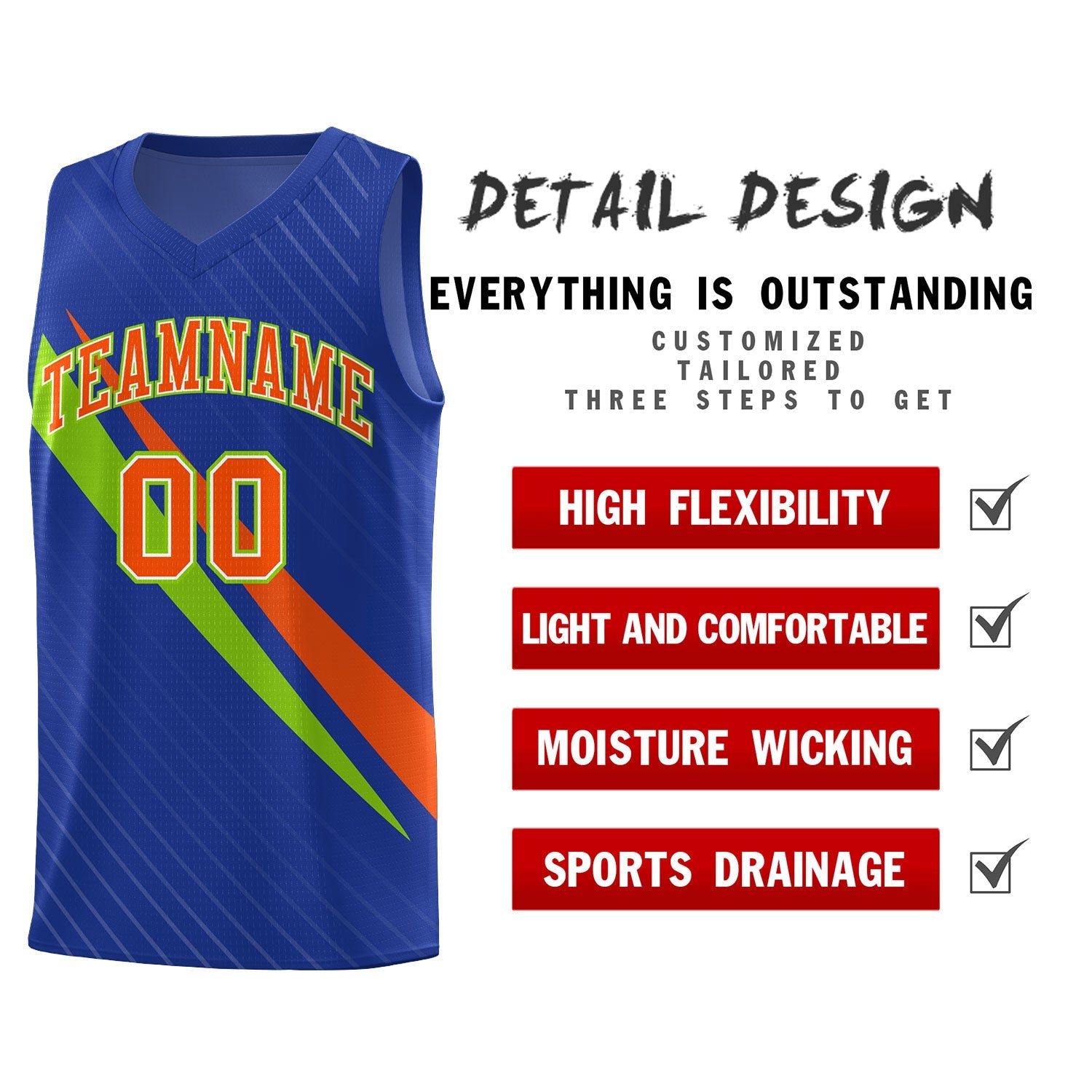 Custom Royal Diagonal Pinstripe Pattern Color Block Sports Uniform Basketball Jersey