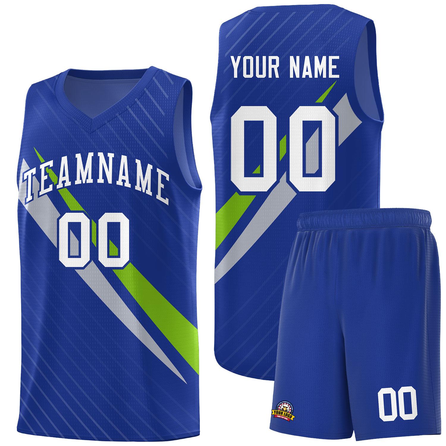 Custom Royal Diagonal Pinstripe Pattern Color Block Sports Uniform Basketball Jersey