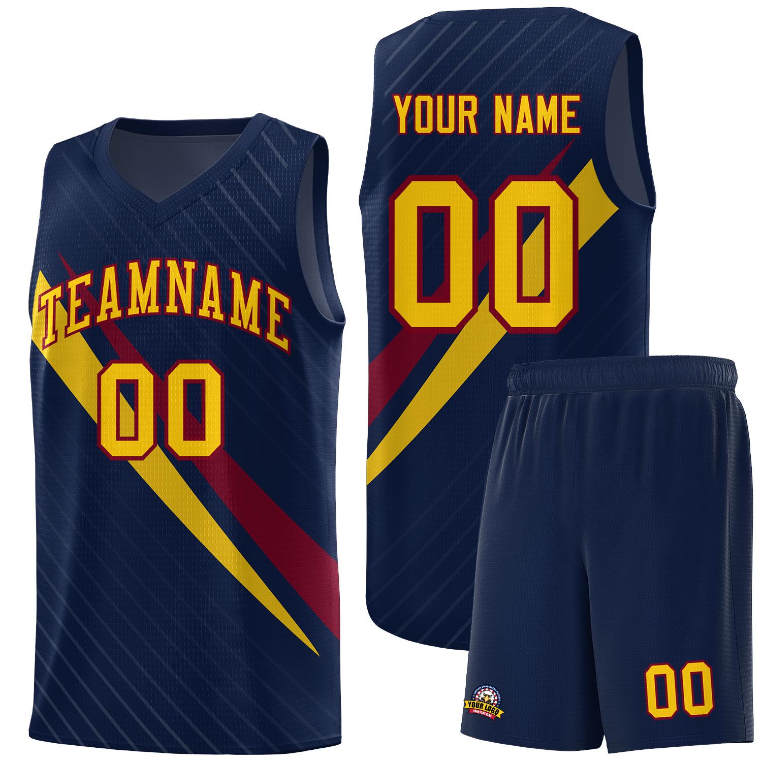 Custom Navy Diagonal Pinstripe Pattern Color Block Sports Uniform Basketball Jersey
