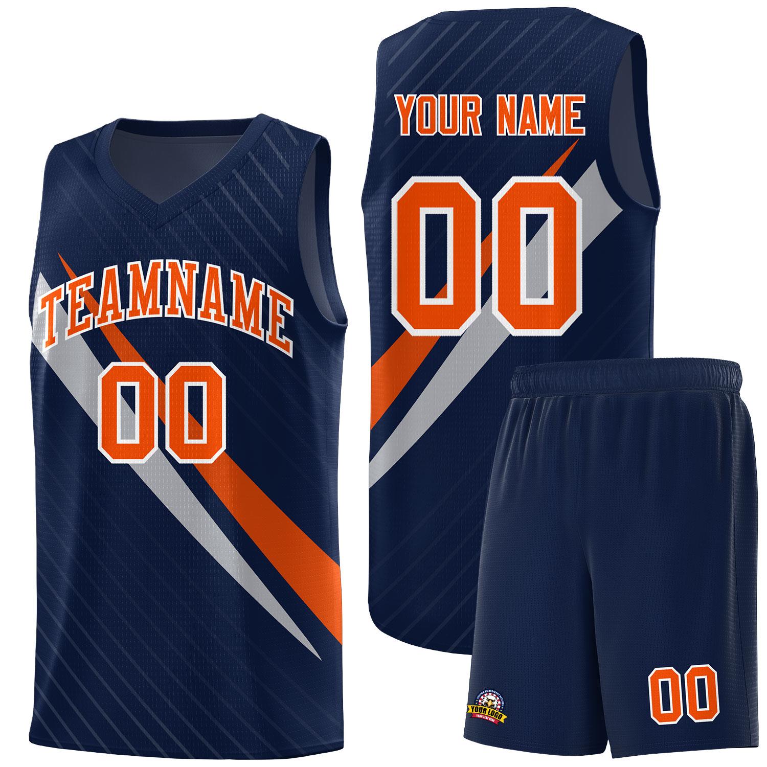Custom Navy Diagonal Pinstripe Pattern Color Block Sports Uniform Basketball Jersey