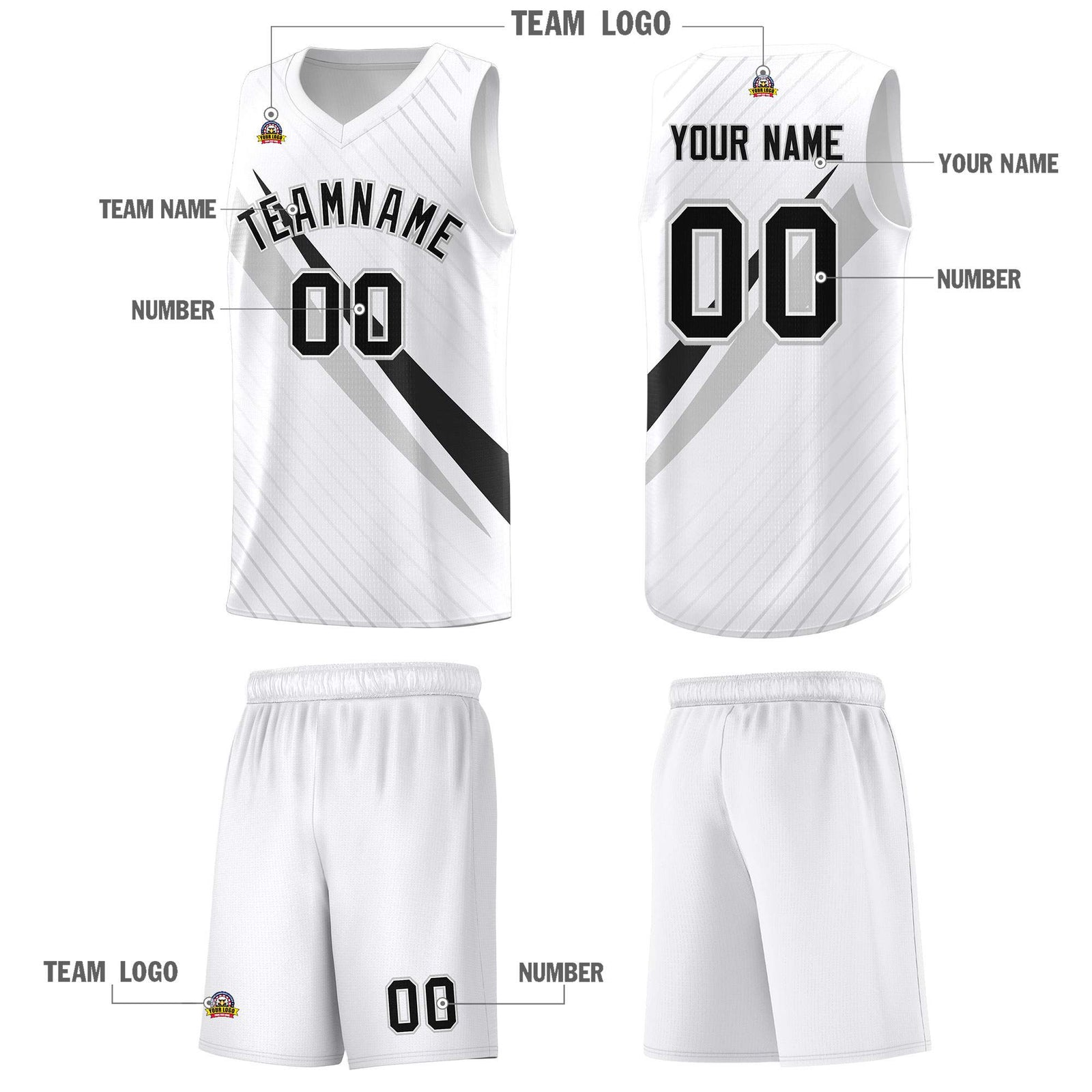Custom White Diagonal Pinstripe Pattern Color Block Sports Uniform Basketball Jersey
