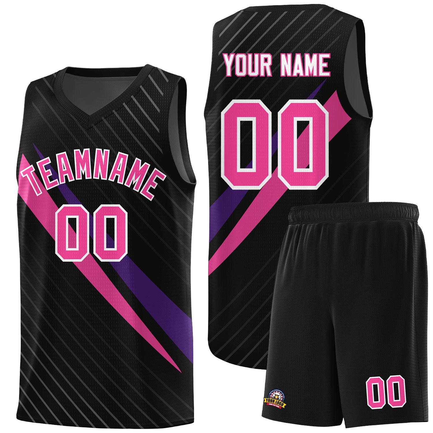 Custom Black Diagonal Pinstripe Pattern Color Block Sports Uniform Basketball Jersey