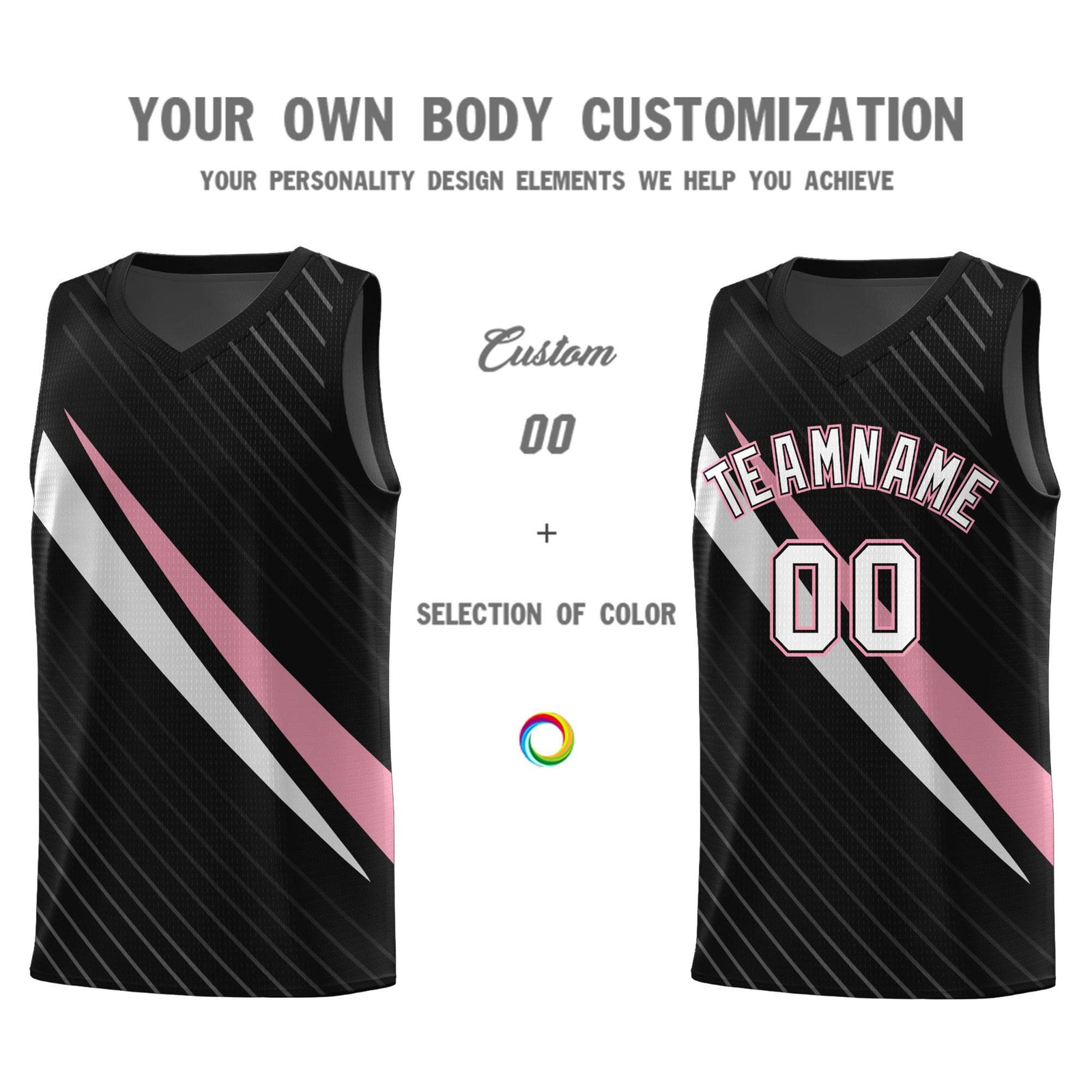 Custom Black Diagonal Pinstripe Pattern Color Block Sports Uniform Basketball Jersey
